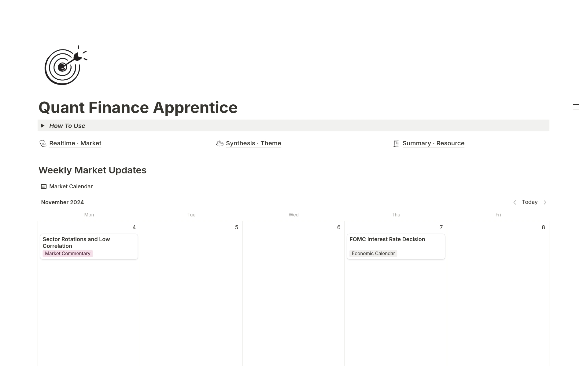 Quant Finance Apprentice 模板| Notion 市集