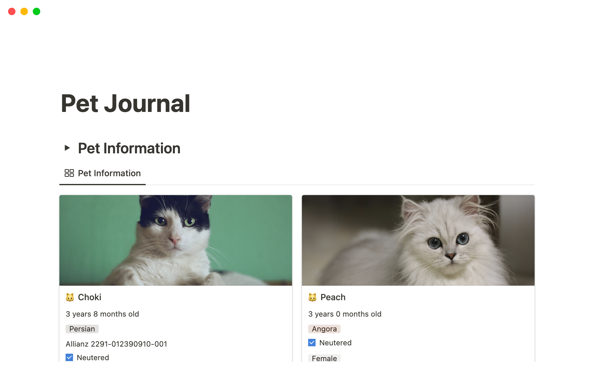 Pet Journal / Tracker のプレビュー