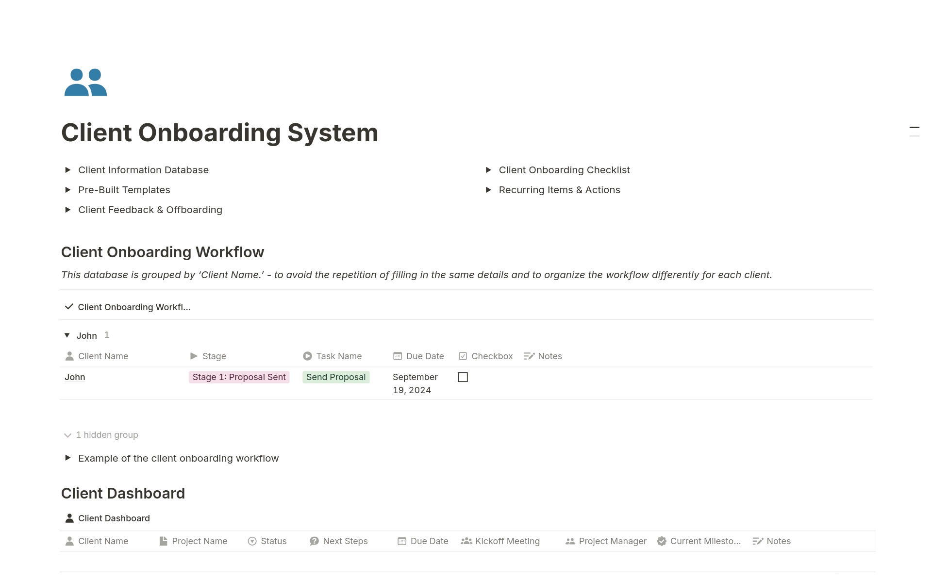 Client Onboarding System Template by Kaur's Digital Creations | Notion ...