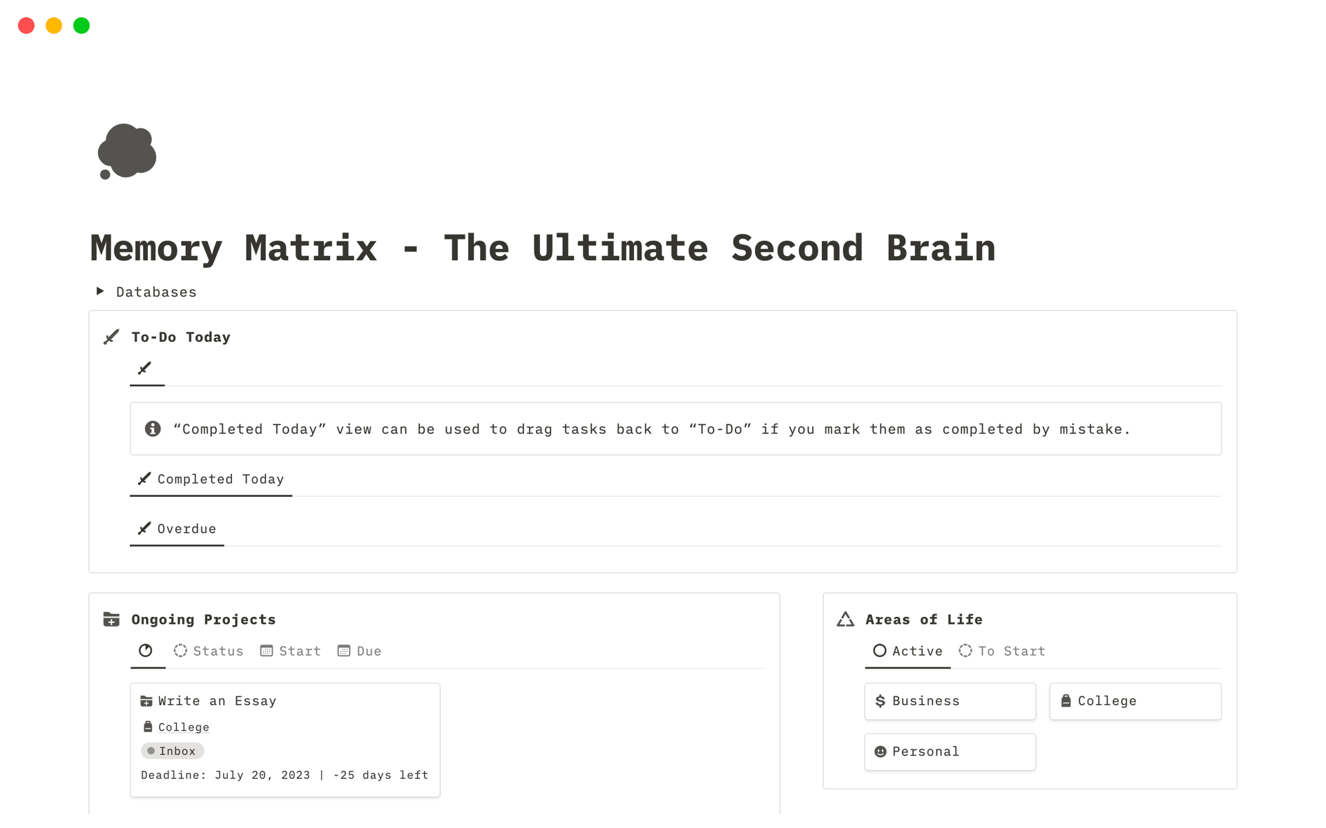 Memory Matrix - The Ultimate Second Brain Template | Notion Marketplace