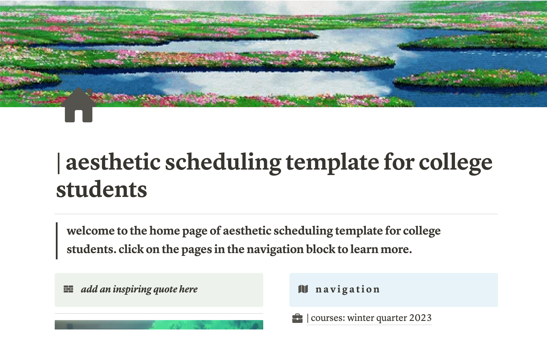 School and calendar dashboard - green aesthetic | Notion Template
