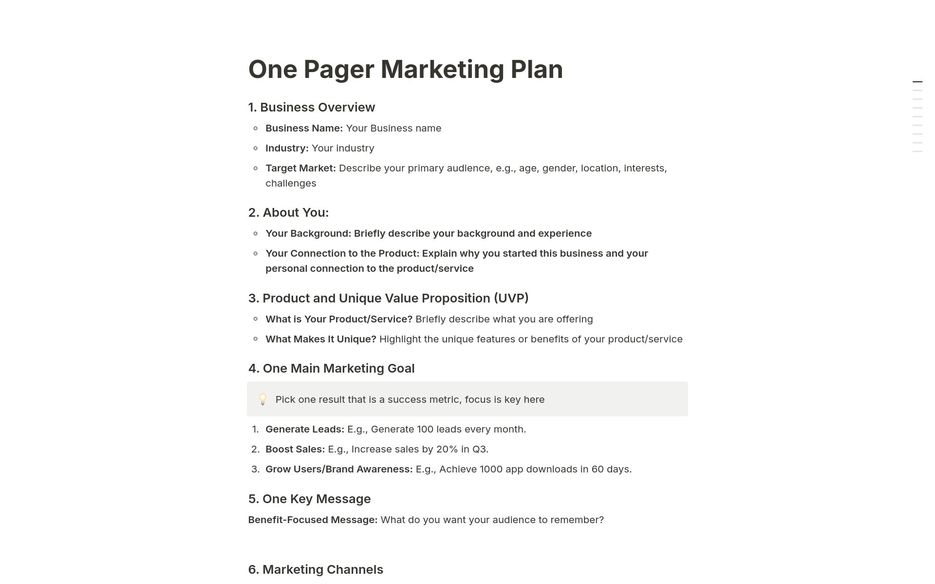 A Simple One Page Marketing Plan のプレビュー