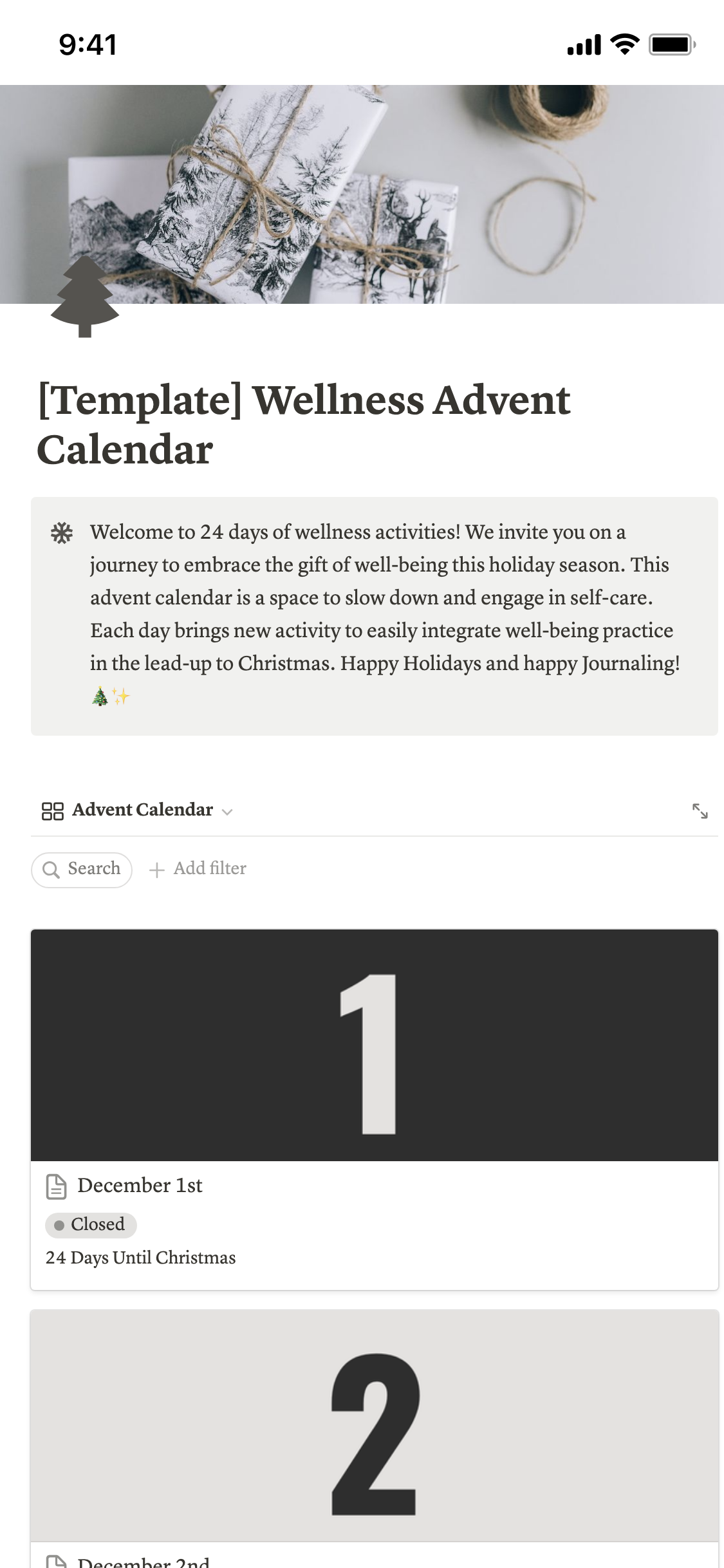 Wellness Advent Calendar | Notion Template
