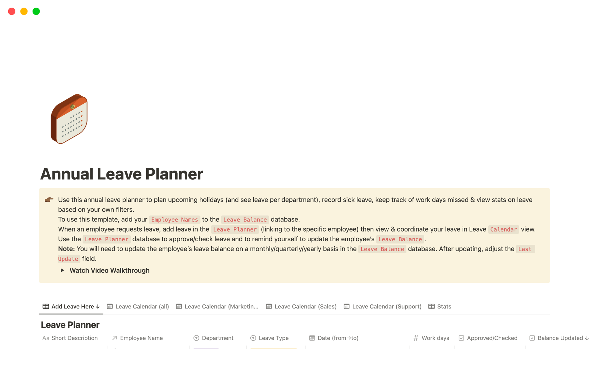 Annual Leave Planner | Notion Template