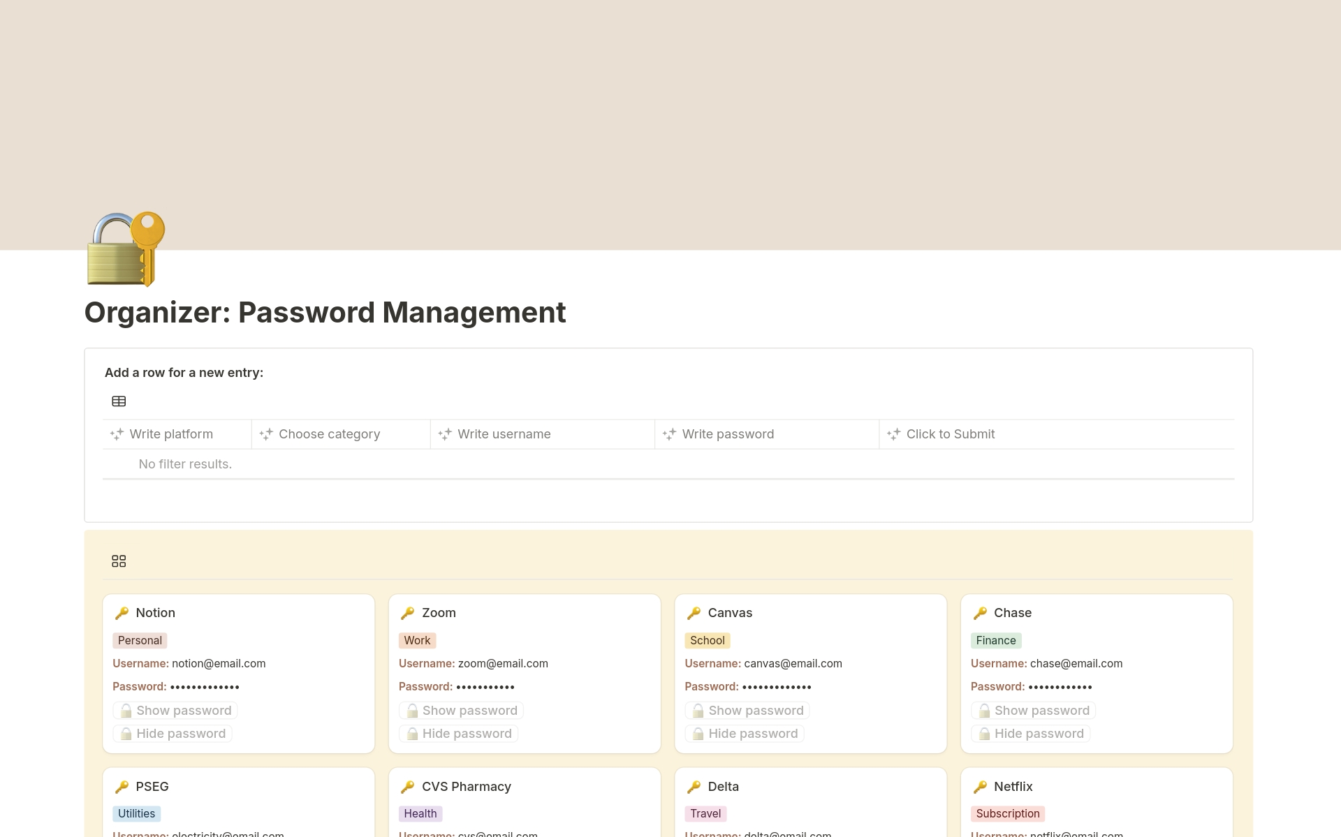Organizer: Password Management のプレビュー