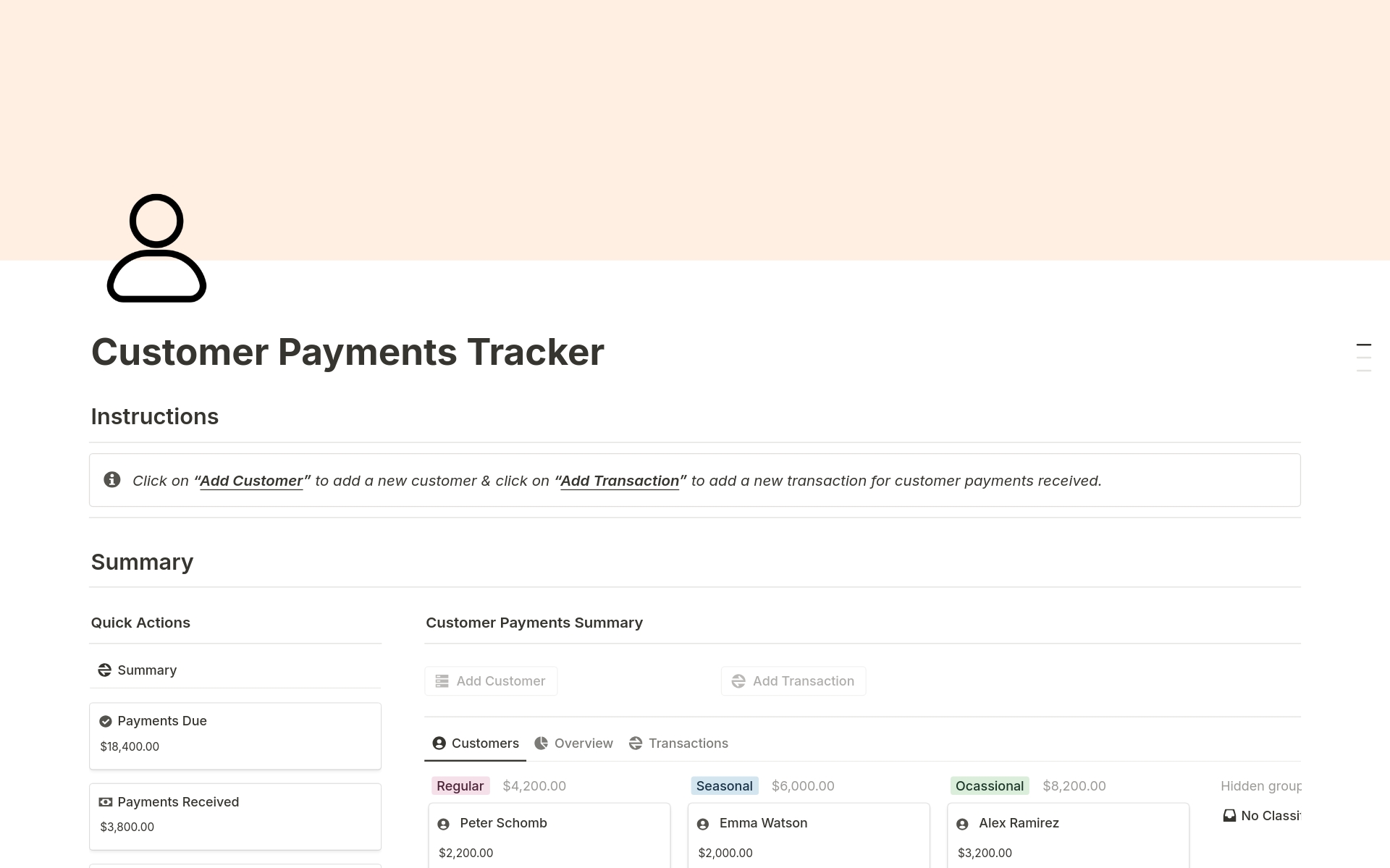 Customer Payments Tracker Template | Notion Marketplace
