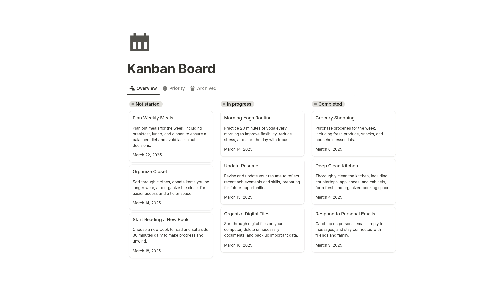 Kanban Board のプレビュー