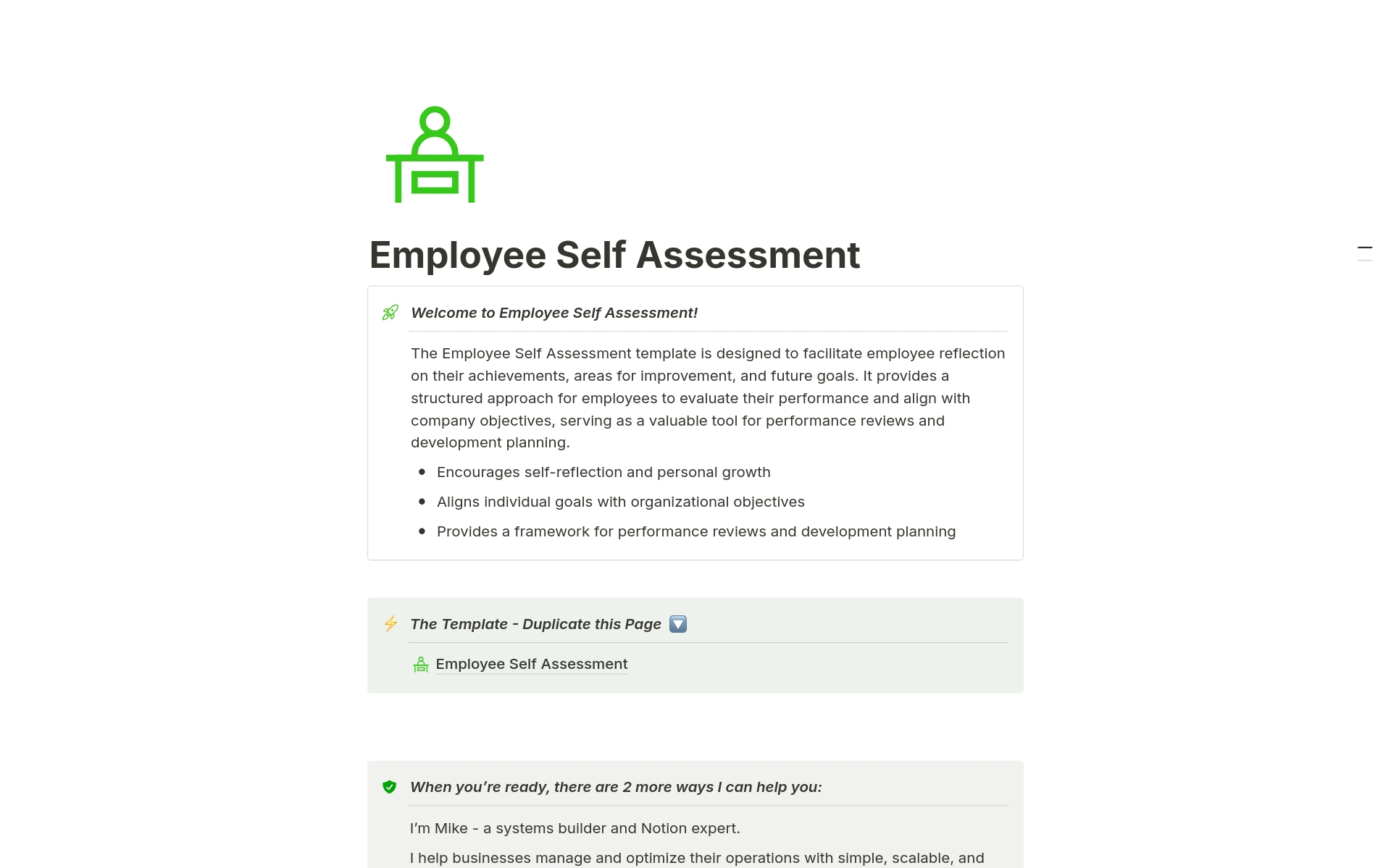 Employee Self Assessment Template | Notion Marketplace