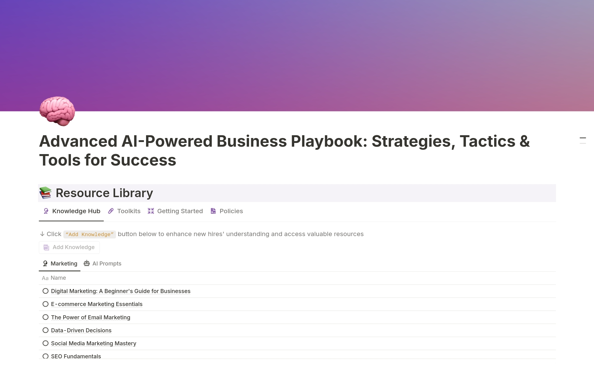Advanced AI-Powered Business Playbook Template by Dashlo | Notion