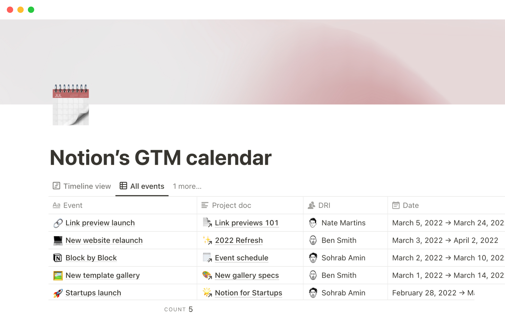 Notion's GTM calendar | Notion Template