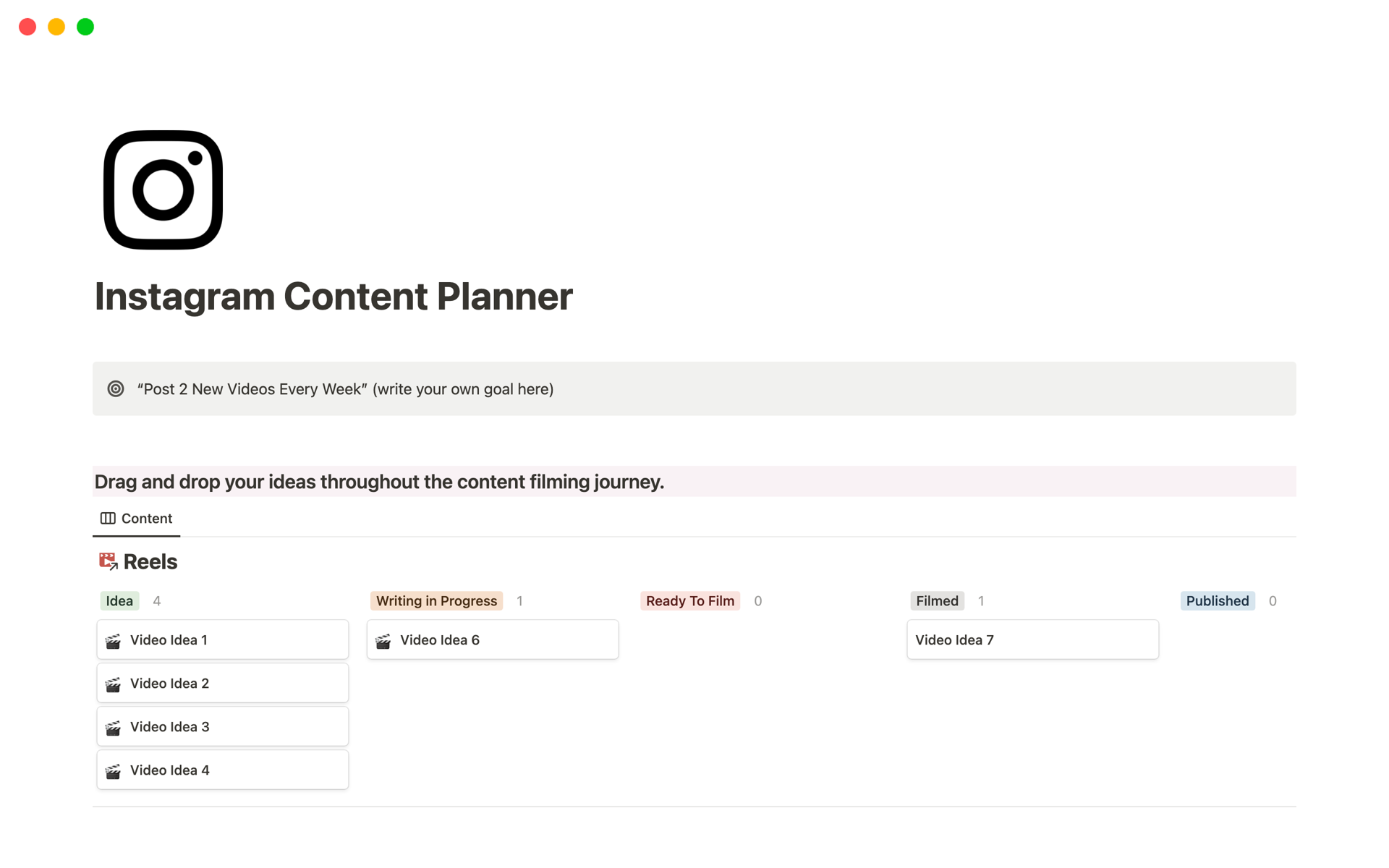Instagram Content Planner | Notion Template