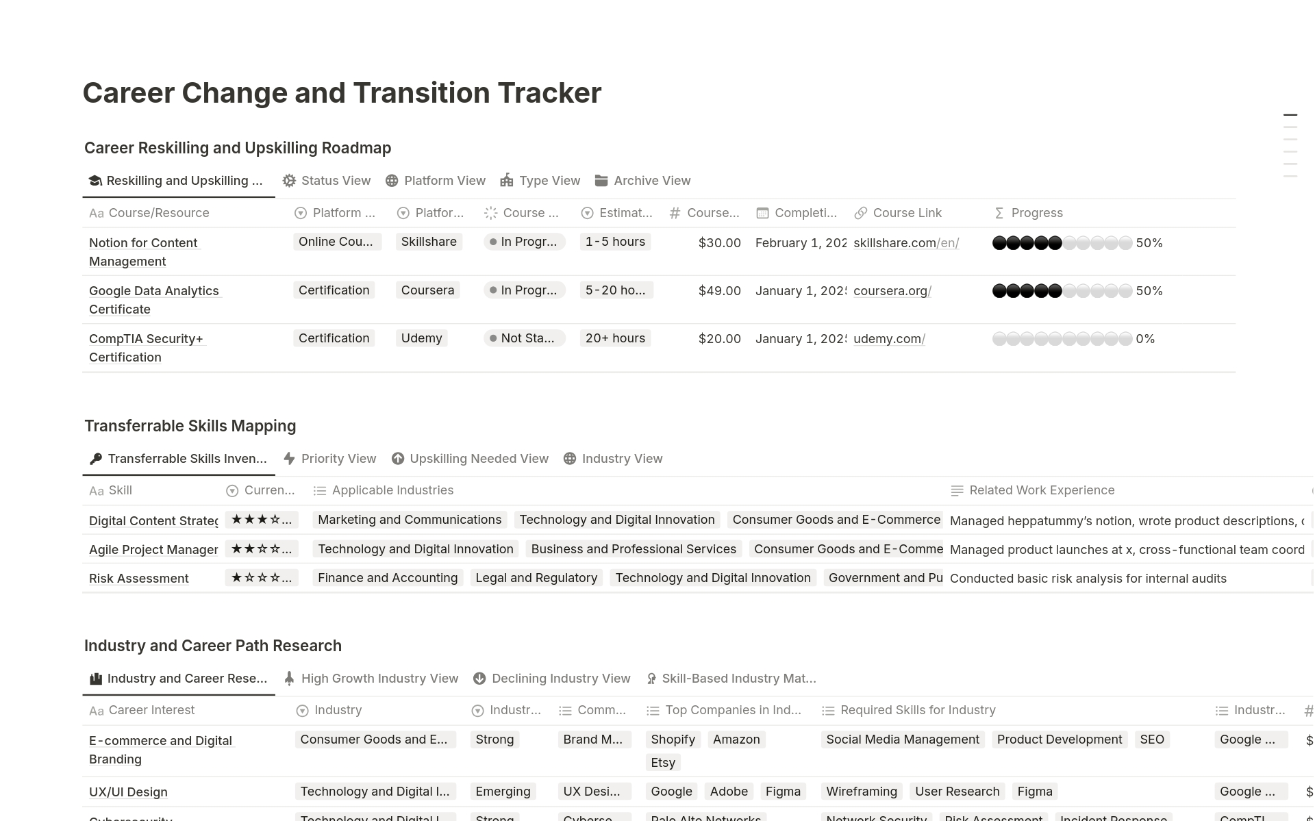 Career Change and Transition Tracker Template by babybrief