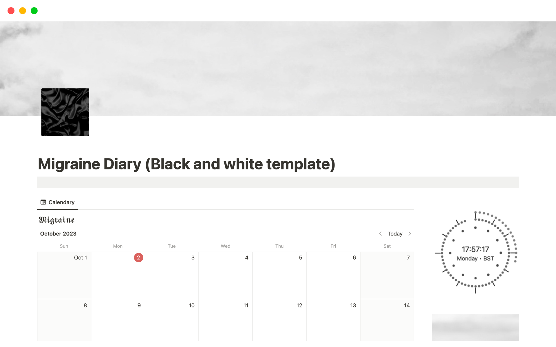 migraine-diary-black-and-white-template-template-notion-marketplace for Free Printable Monthly Headache Diary Migraine Diary (Black and white template) Template | Notion Marketplace for Free Printable Monthly Headache Diary