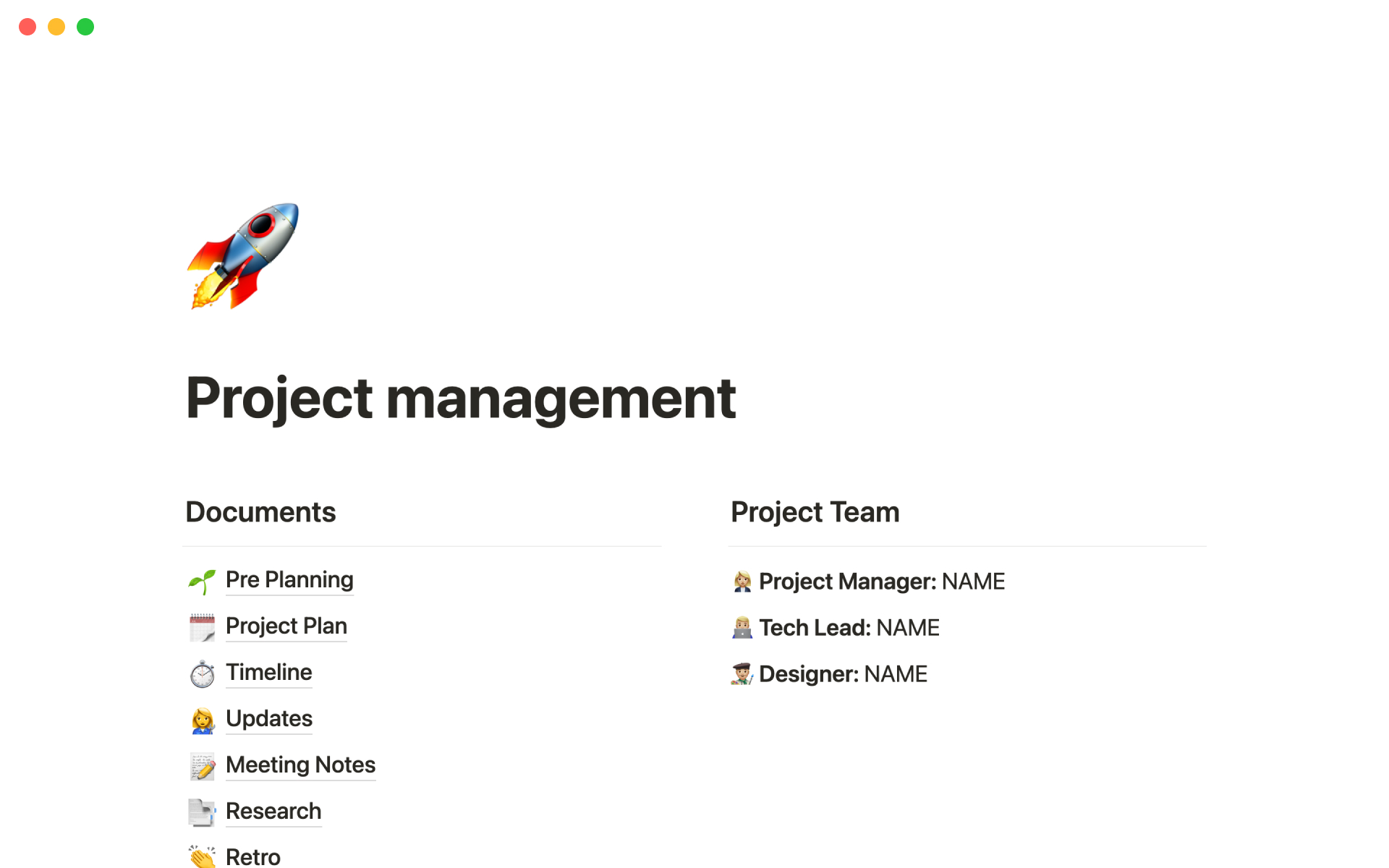 Project management のプレビュー