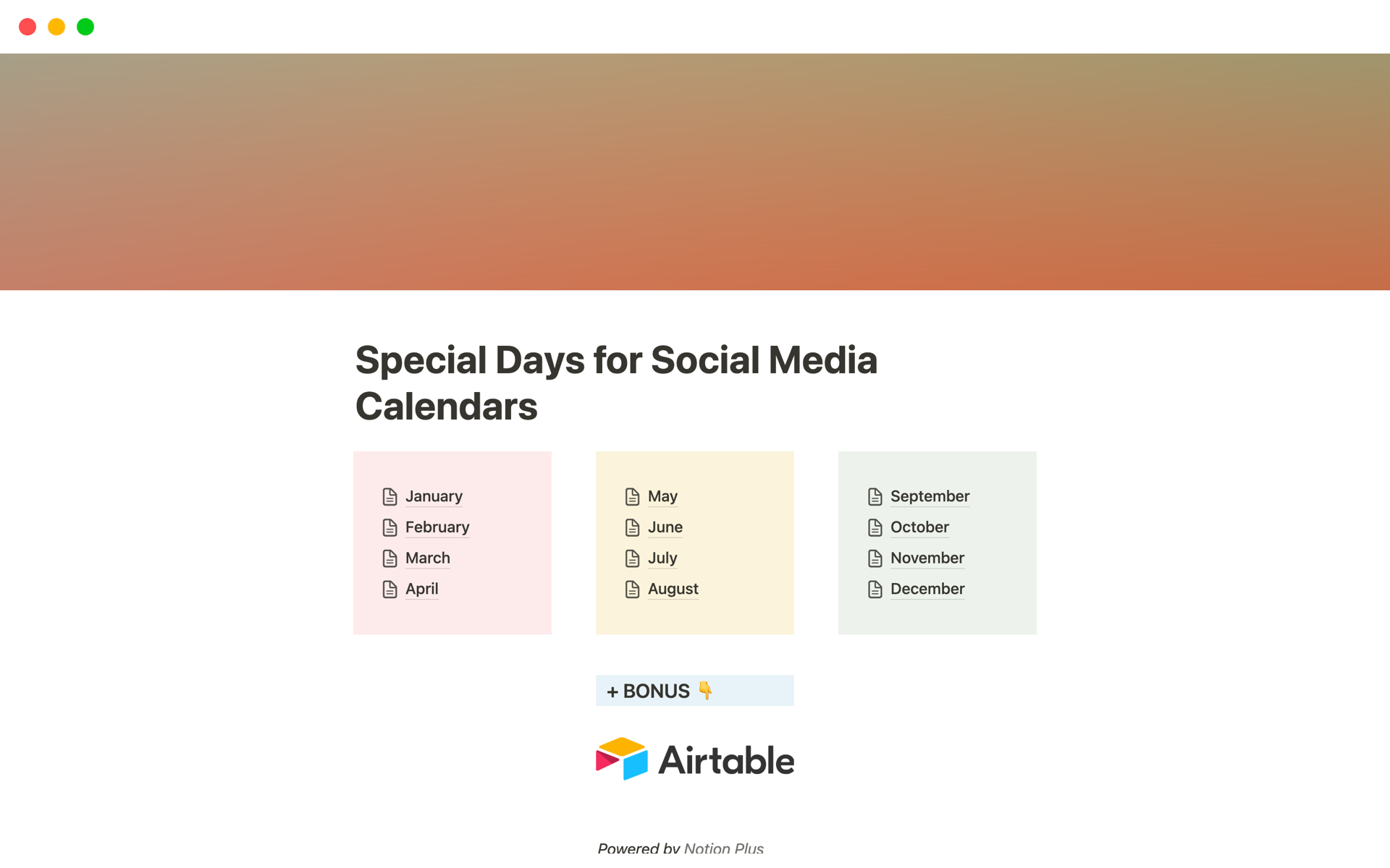 Special Days for Social Media Calendars | Notion Template