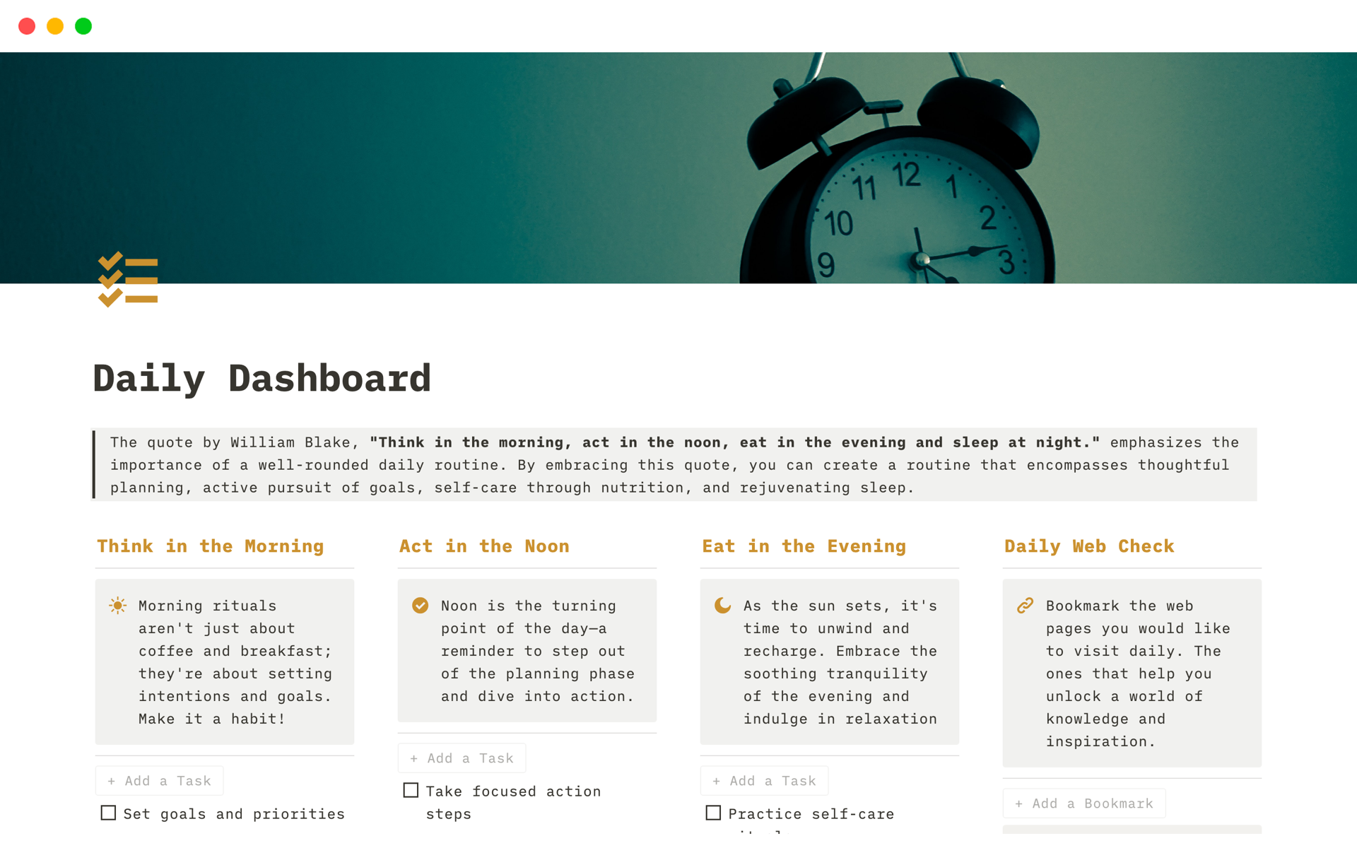 Daily Dashboard Template | Notion Marketplace