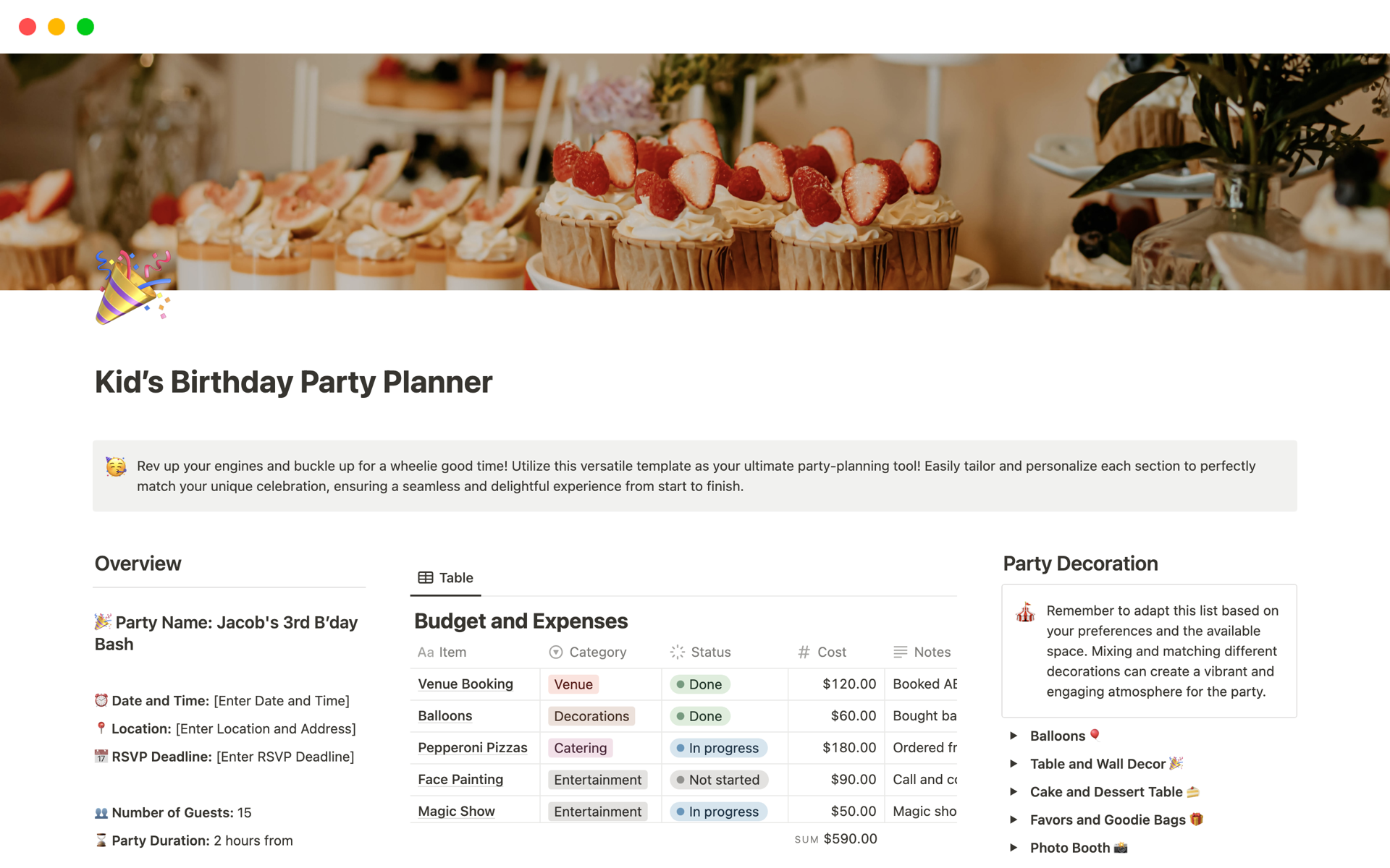 Kid’s Birthday Party Planner Template by Idea Palette | Notion Marketplace