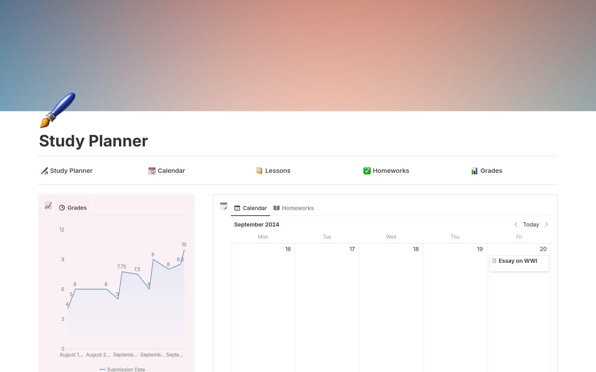 Study Planner のプレビュー