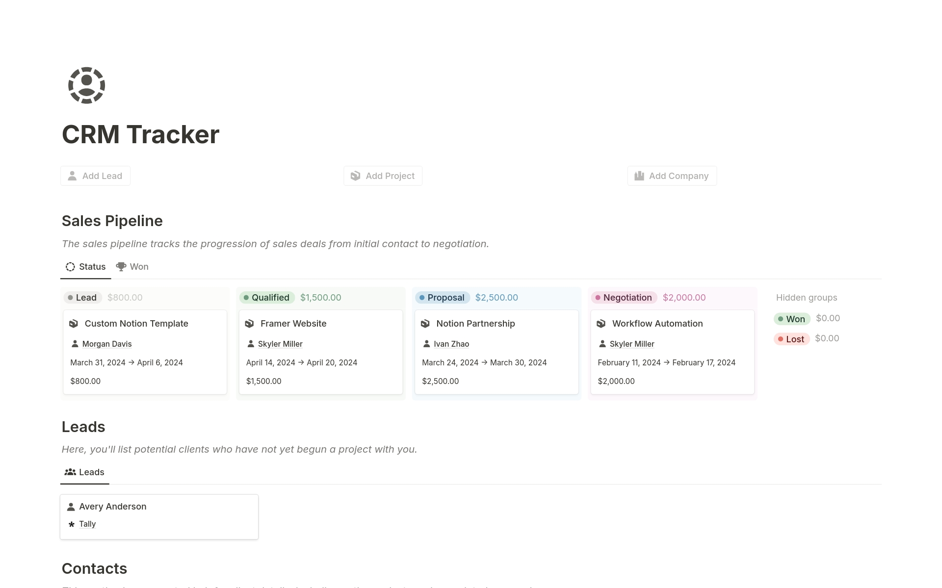 CRM Tracker のプレビュー