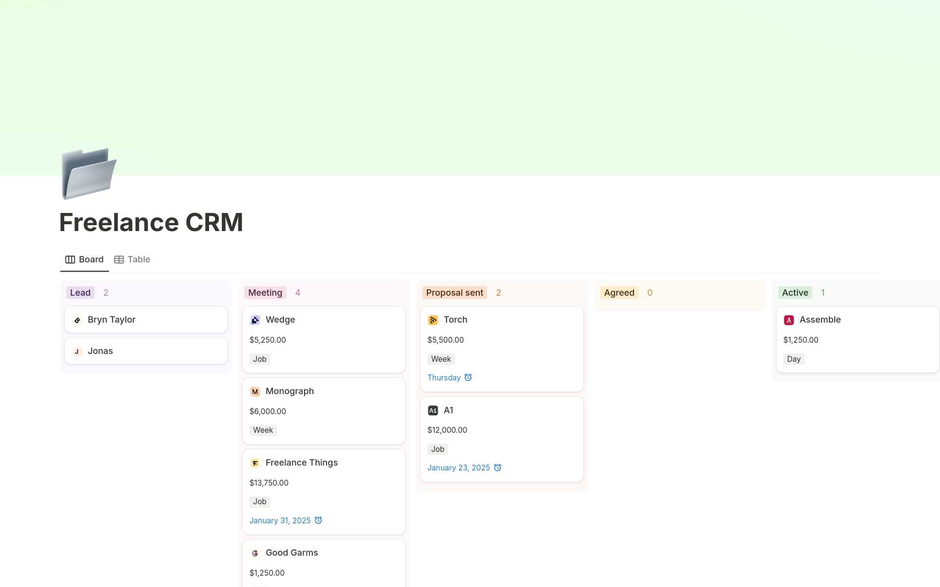 Freelance CRM のプレビュー
