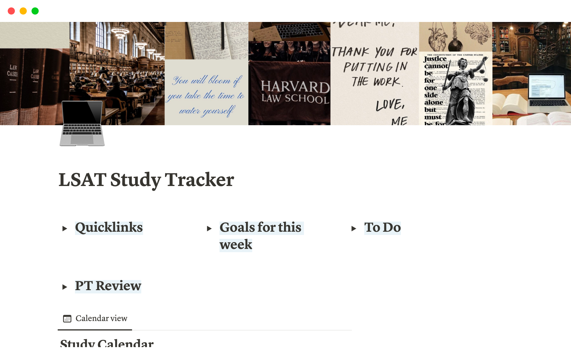 LSAT Study Tracker Notion Template | Notion Template
