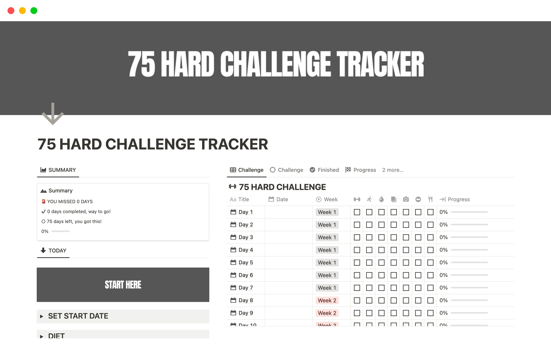 75 hard challenge tracker vorlage | notion-marketplace