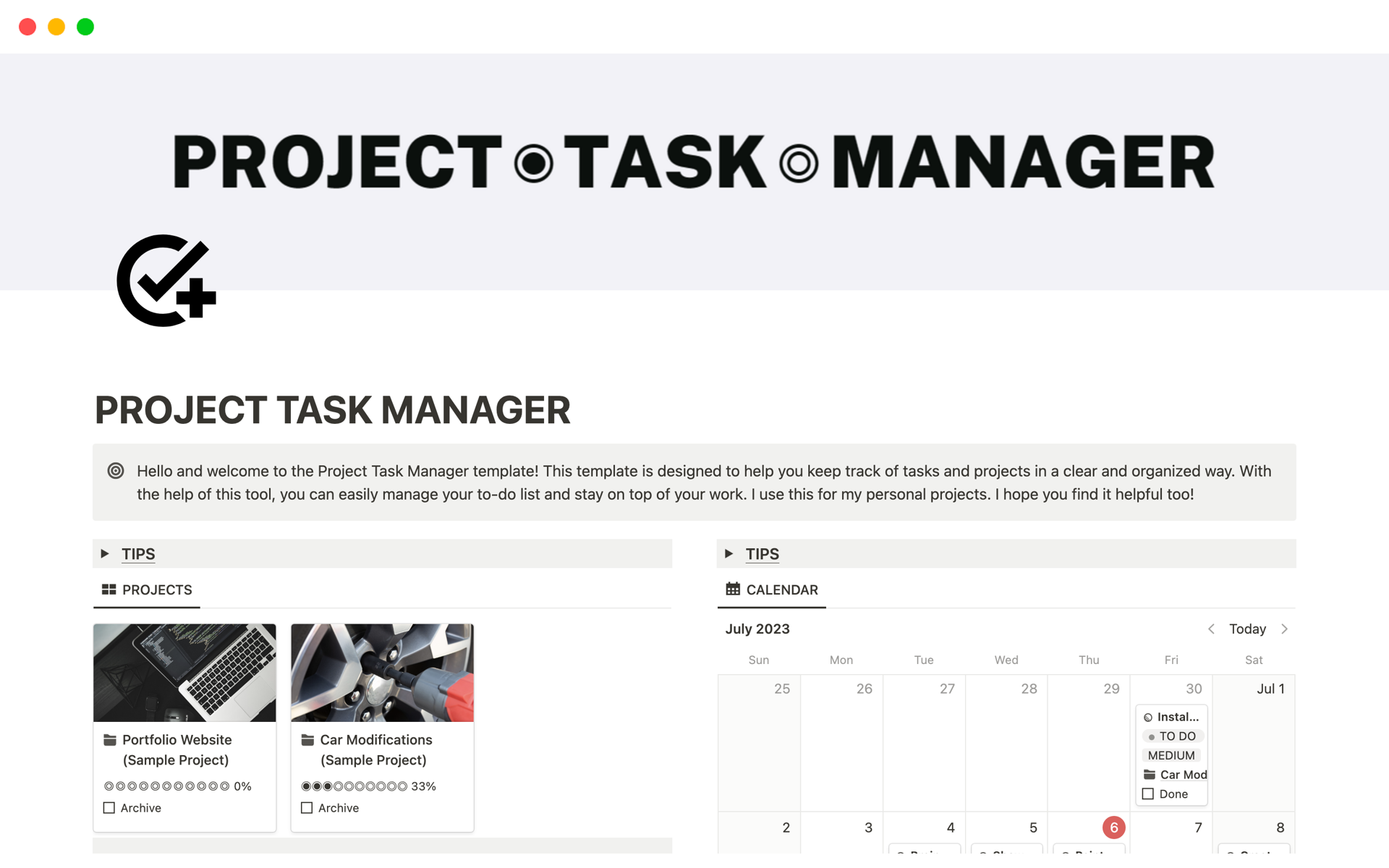 PROJECT TASK MANAGER Template | Notion Marketplace