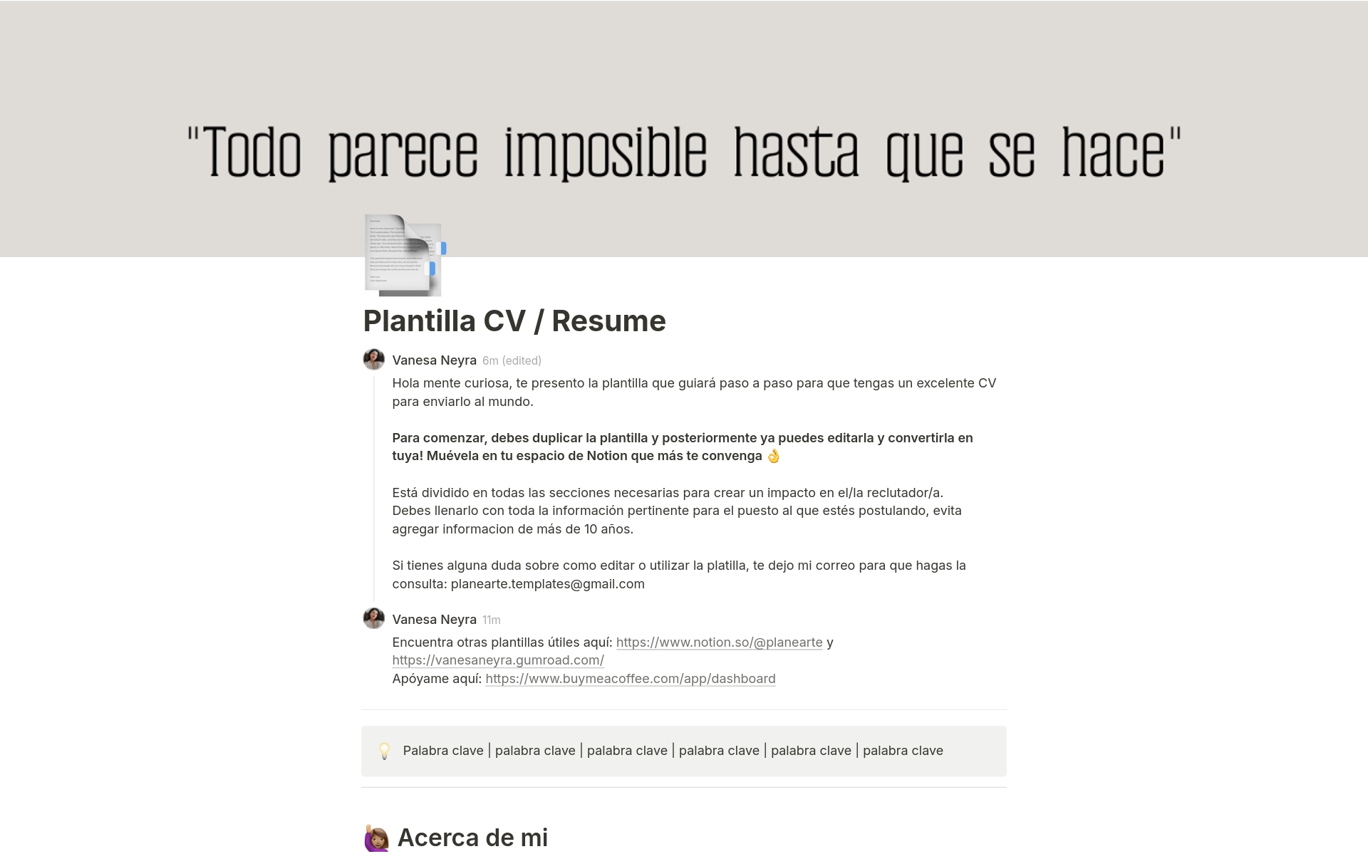 Plantilla CV / Resume | Notion Marketplace, image size:1920x1199