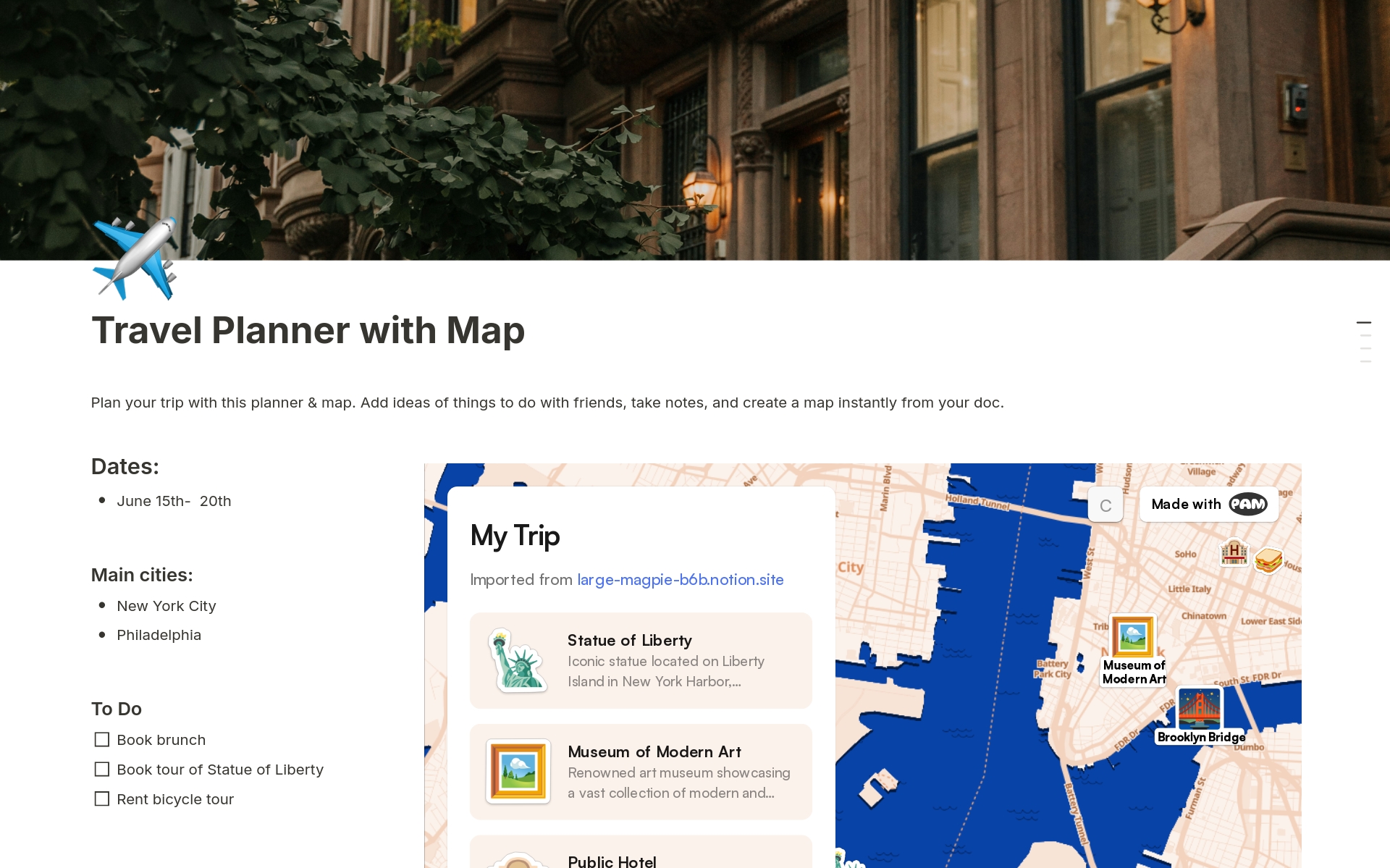 Travel Planner with Map のプレビュー