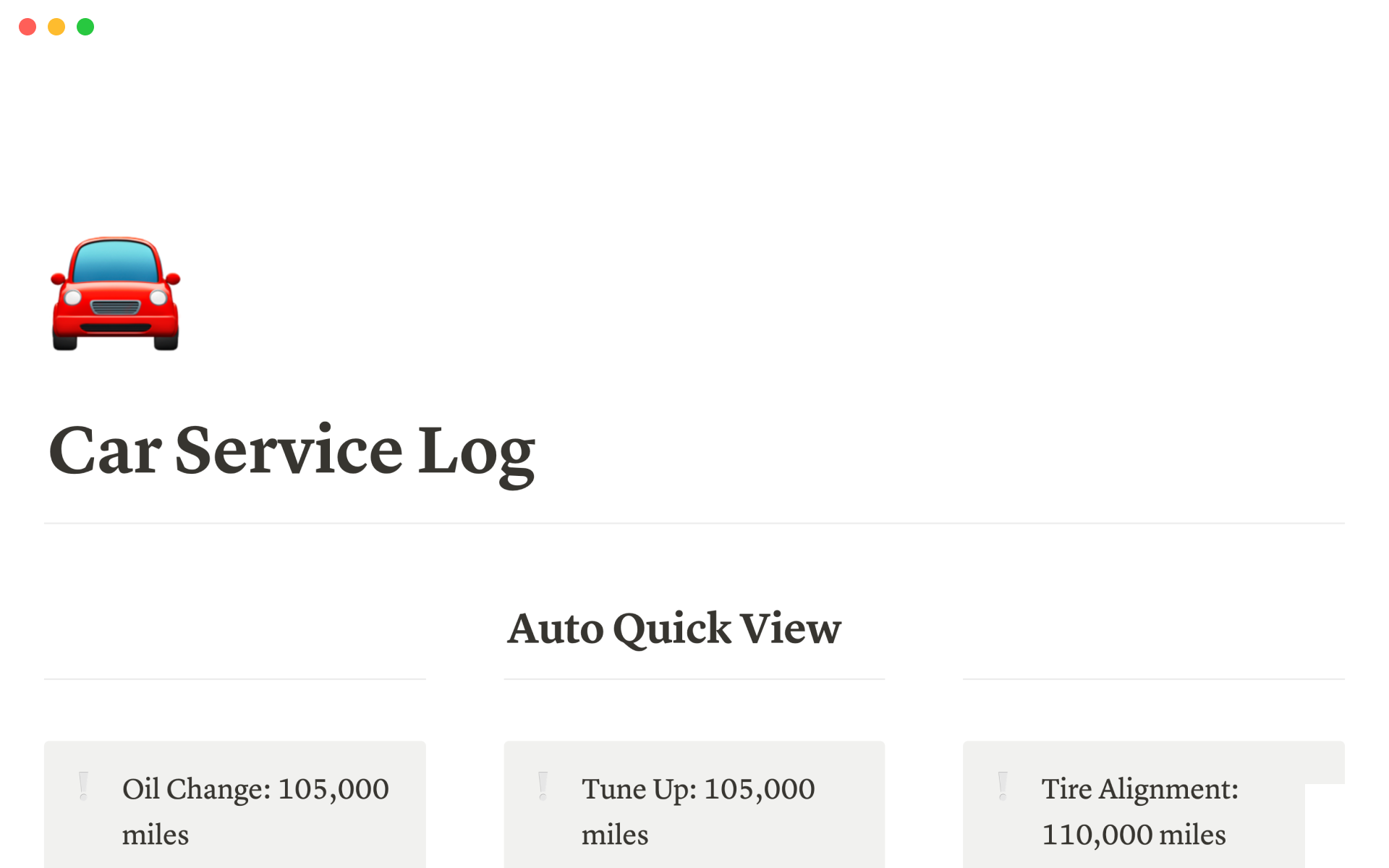 Car service log のプレビュー