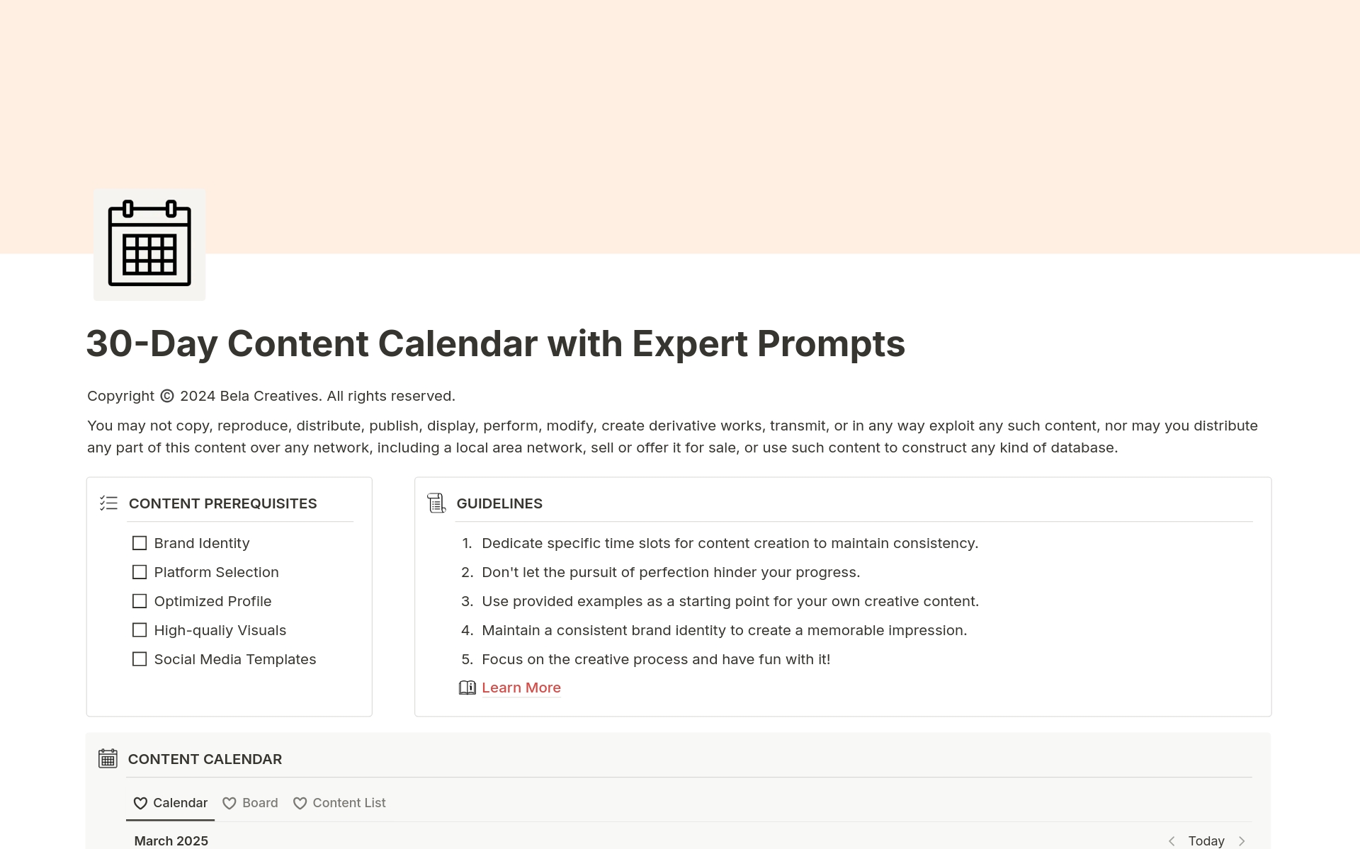 30-Day Content Calendar with Expert Prompts のプレビュー