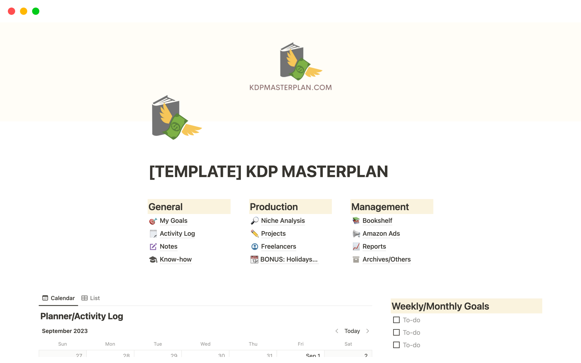 Amazon KDP MASTERPLAN | Notion Template