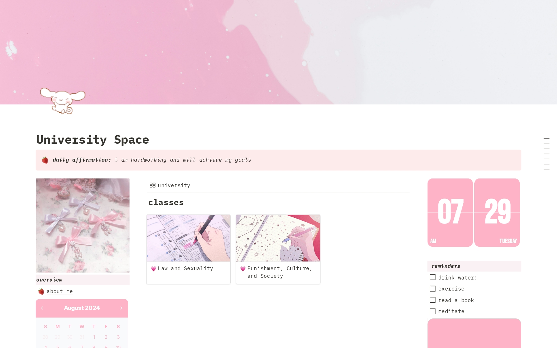 Pink University Space Template by julia | Notion Marketplace