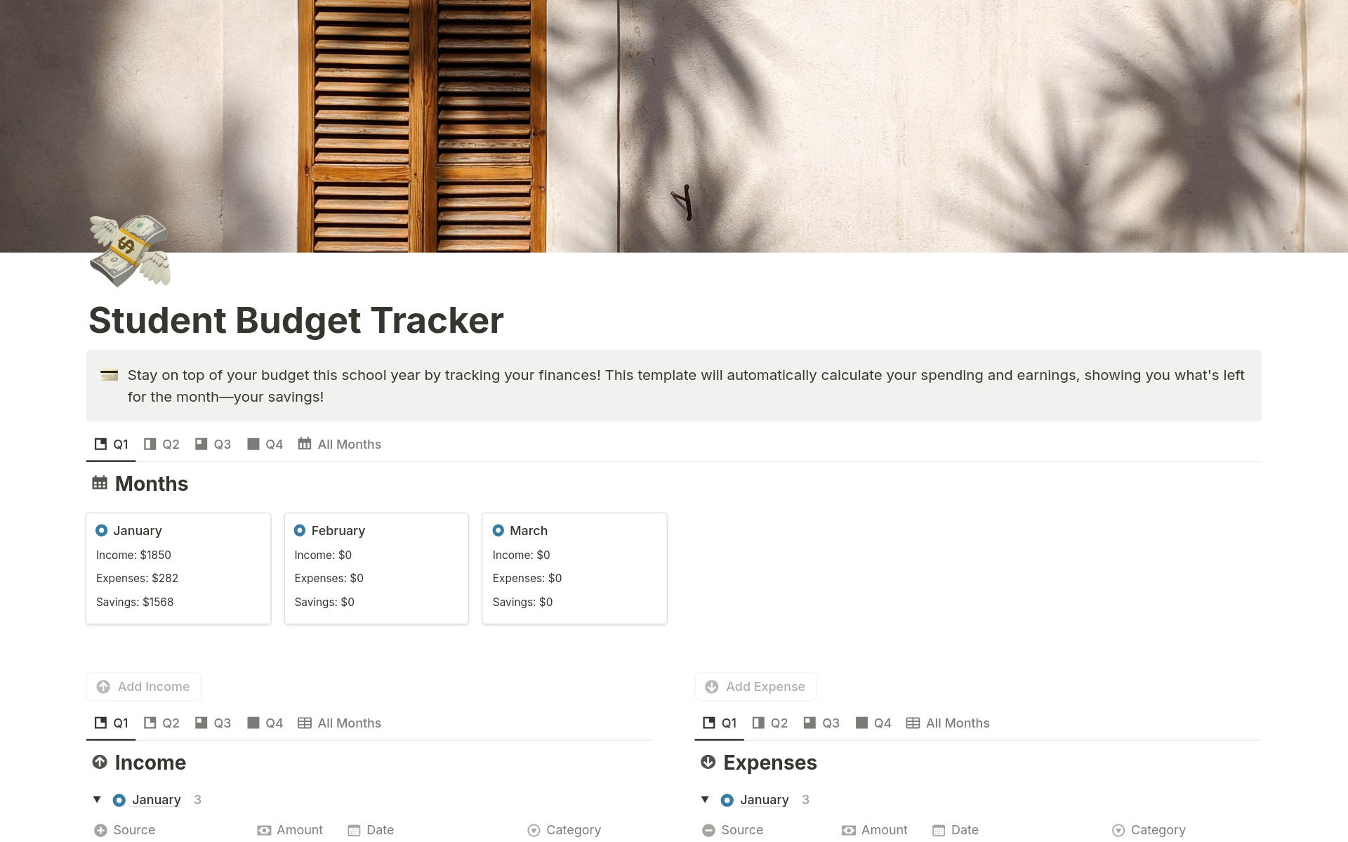 Student Budget Tracker のプレビュー