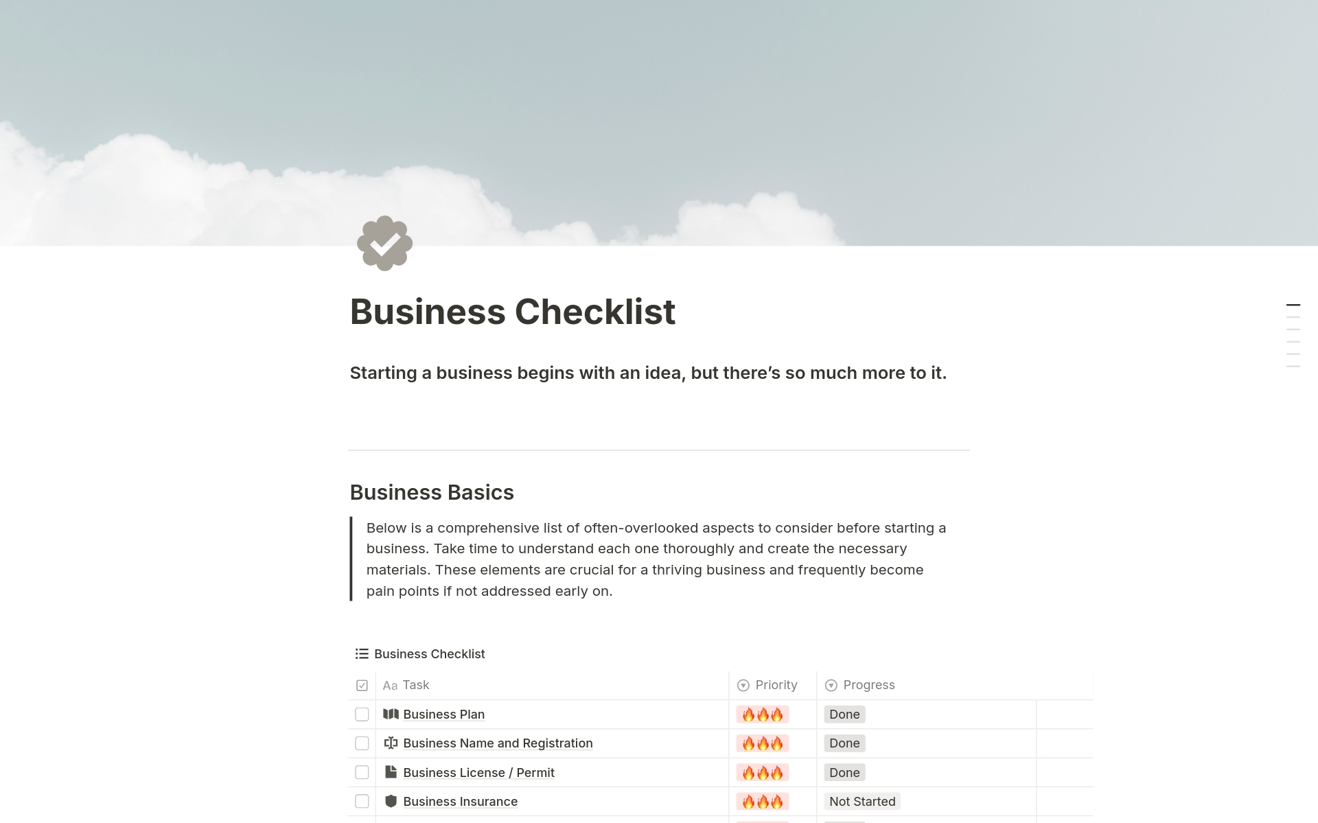 Business Checklist Template | Notion Marketplace