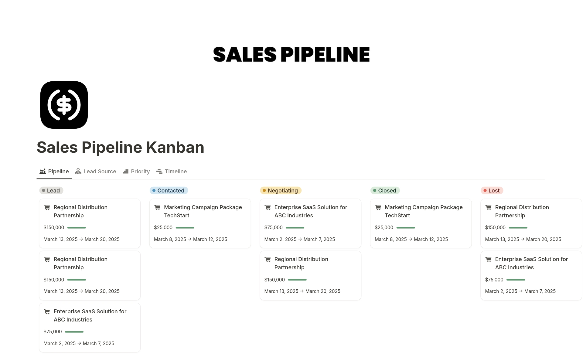 Sales Pipeline Kanban のプレビュー