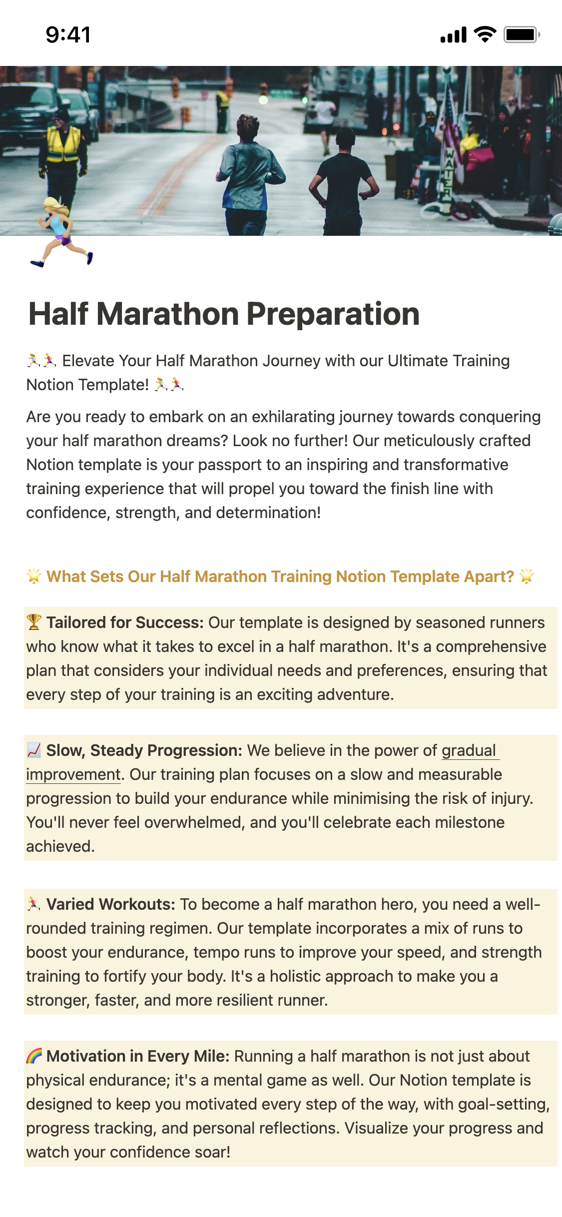 Success Half Marathon Preparation | Notion Template