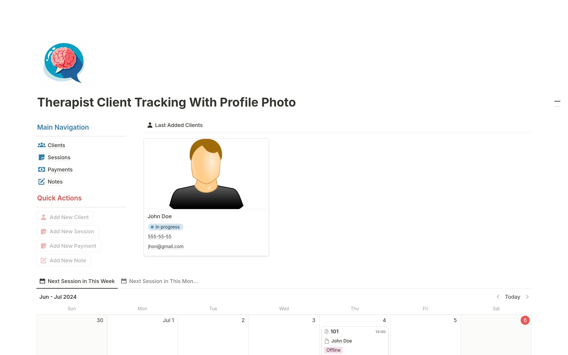 Therapist Planner - Client- Session Tracker Template | Notion Marketplace