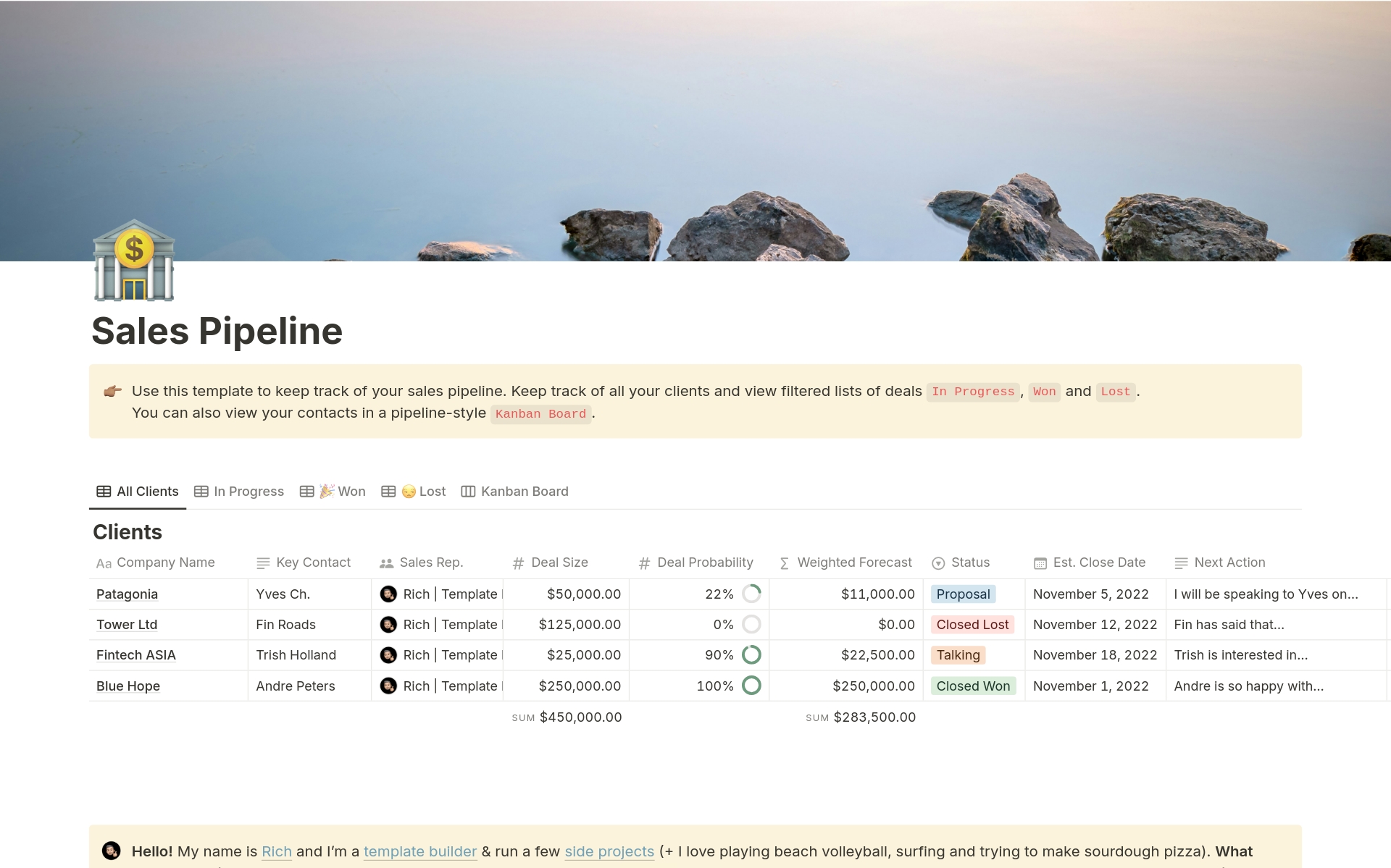 Sales Pipeline のプレビュー