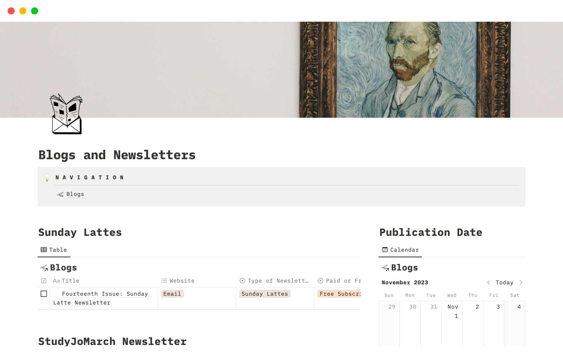 Blogs and Newsletters のプレビュー