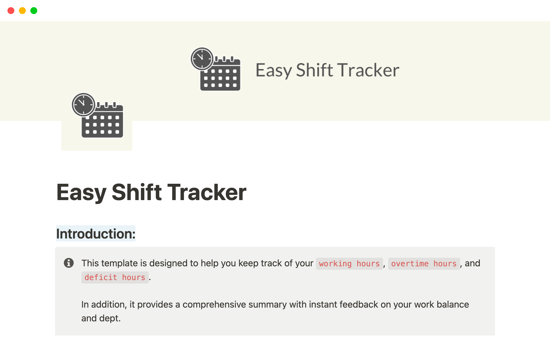 Easy Shift Tracker | Notion Template