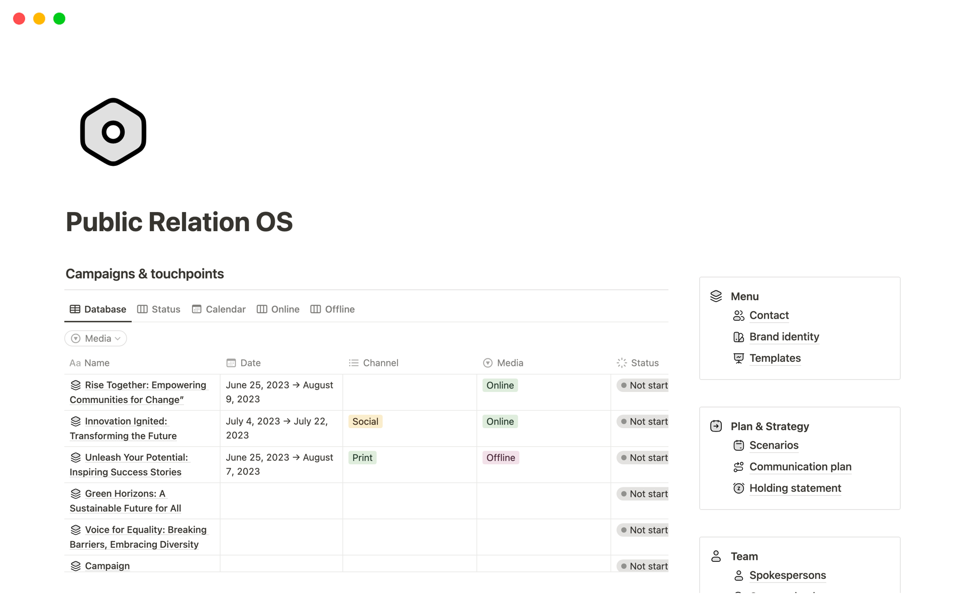Public Relation OS | Notion Template