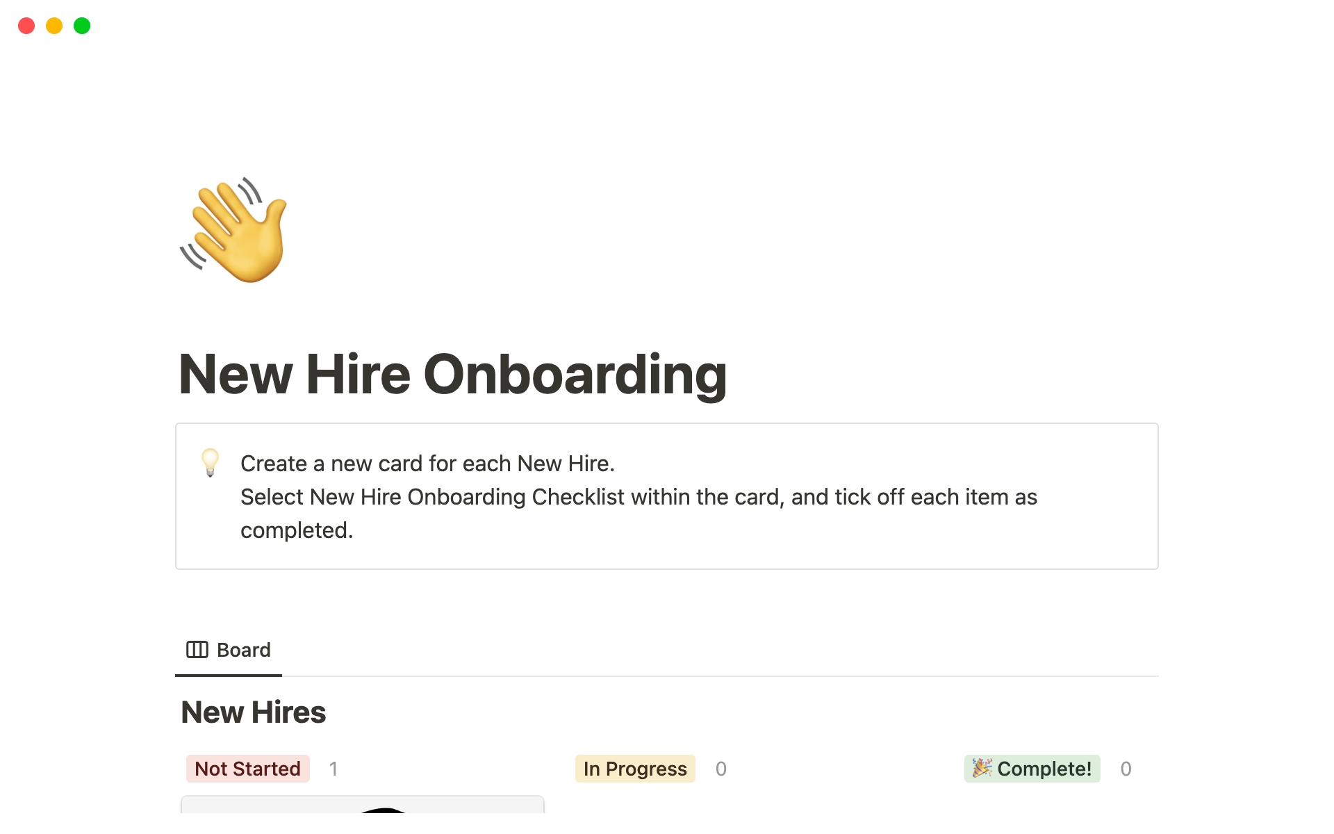 New Hire Onboarding Template のプレビュー