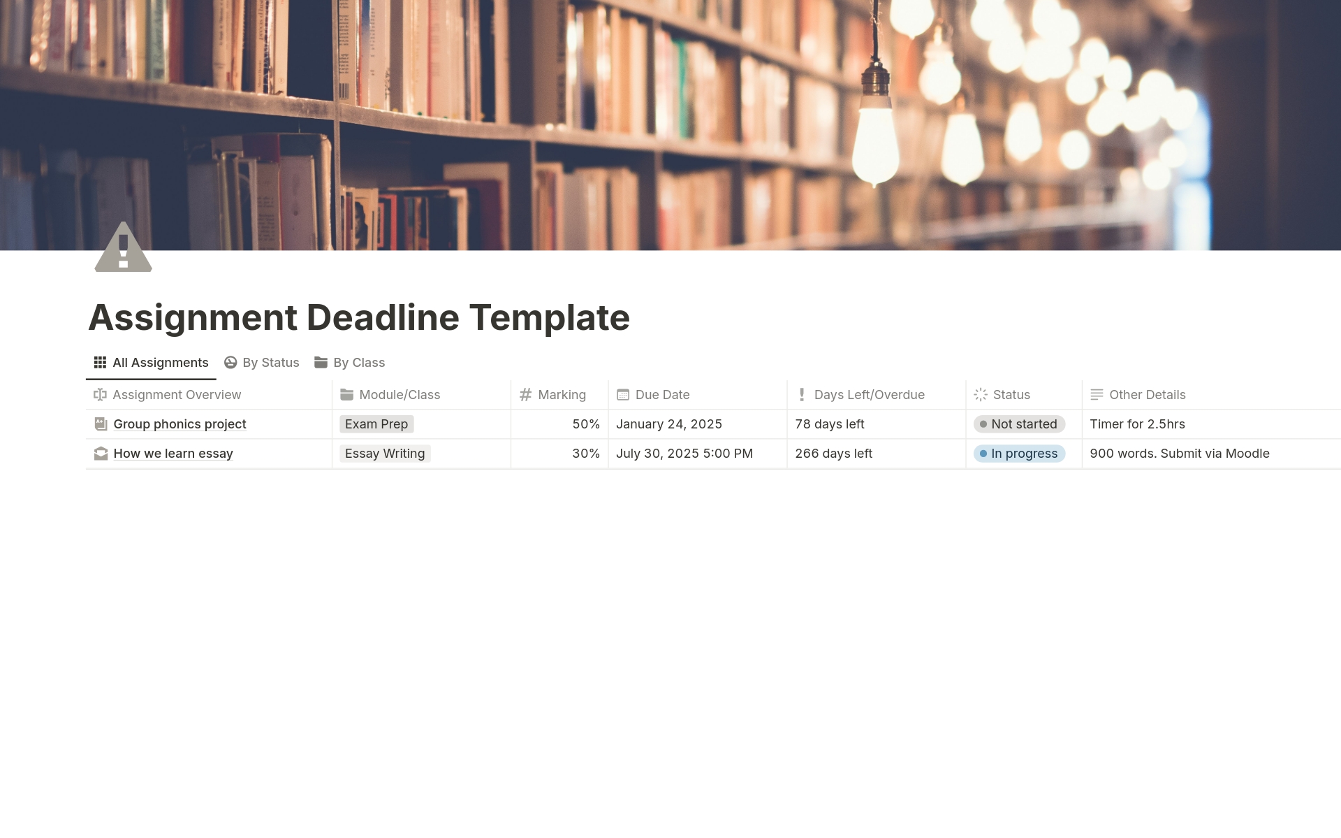 Assignment Deadline Tracker Template by Morwenna Sensei | Notion ...
