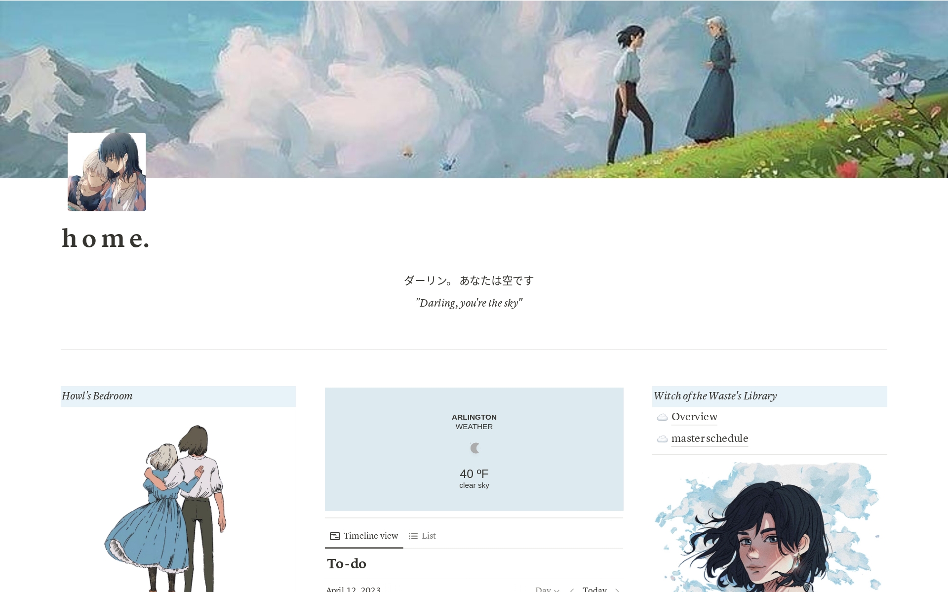 Howl's Moving Castle Dashboard | Notion Template