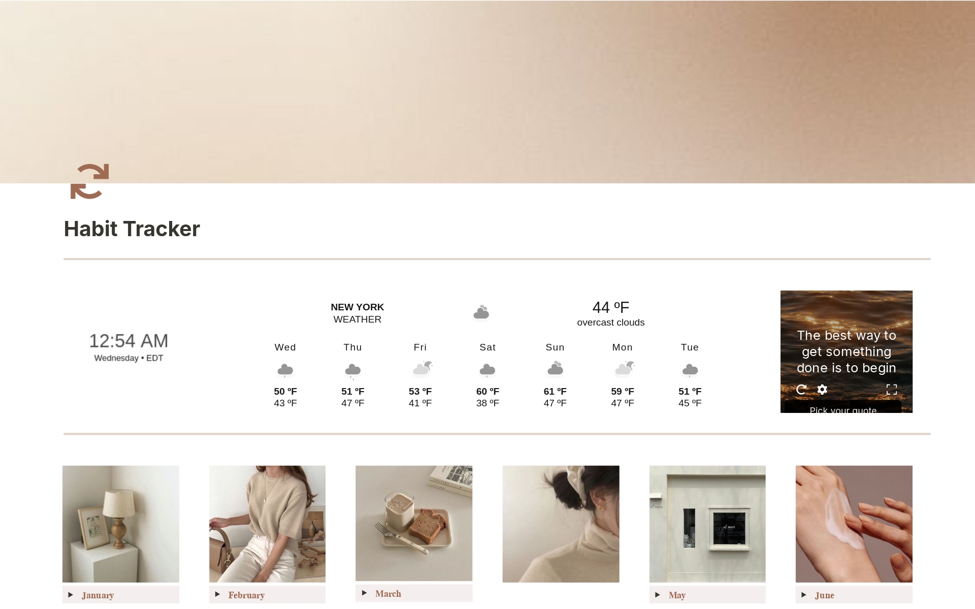 Clean Girl Aesthetic Habit Tracker Template | Notion Marketplace