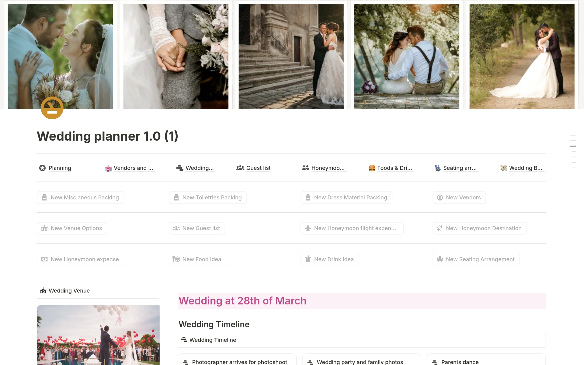 Wedding Planner, Wedding Timeline Calendar のプレビュー