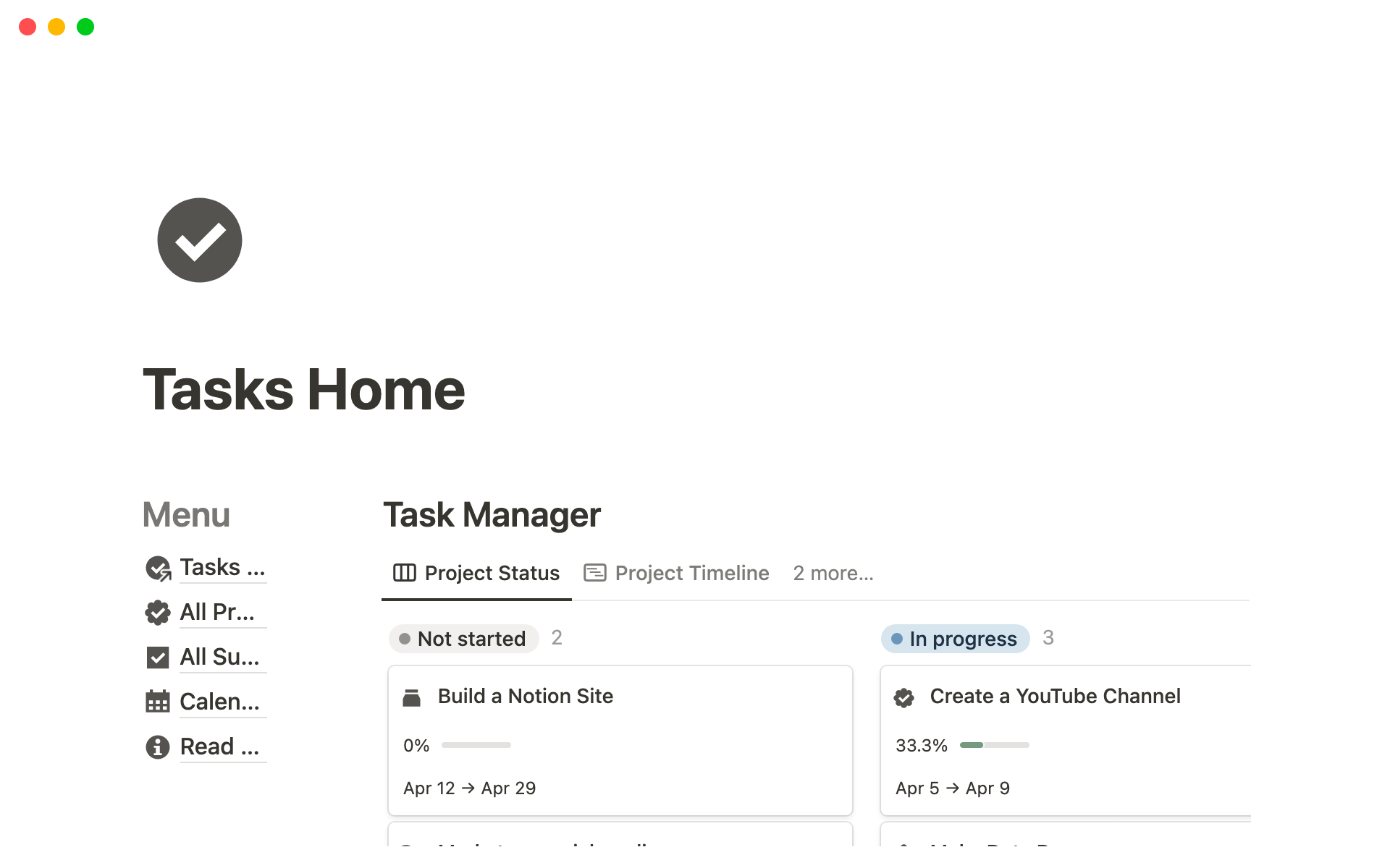 Tasks Home | Notion Template