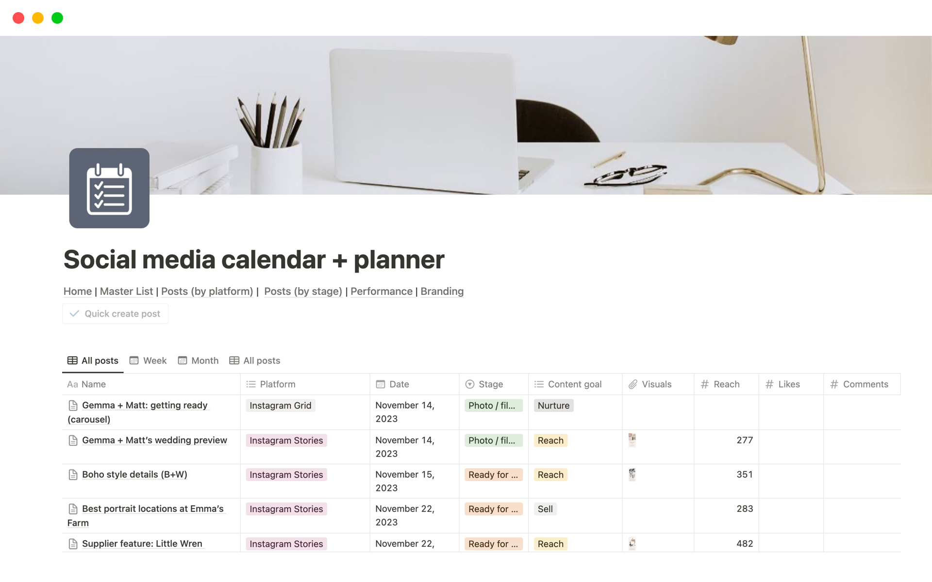 Social media calendar + planner | Notion Template