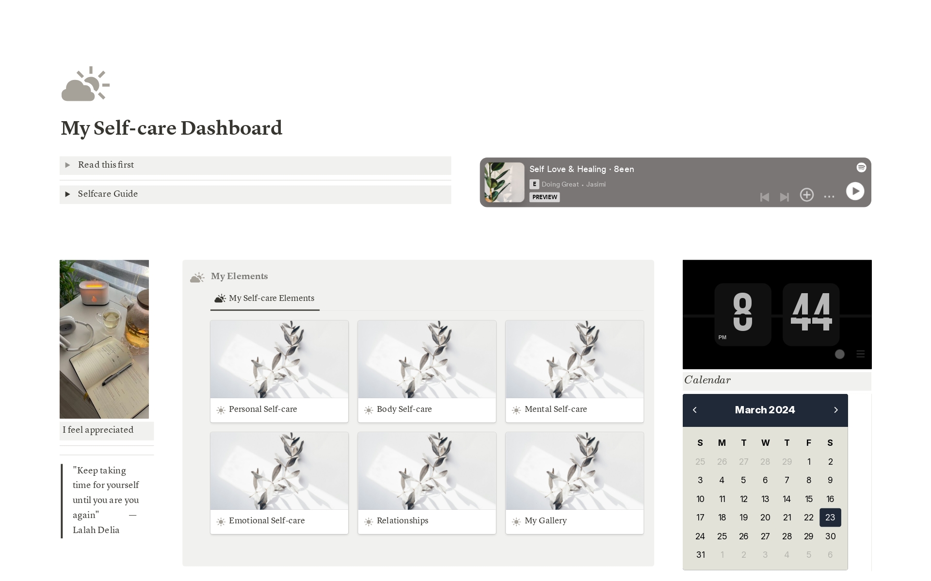 Ultimate Self-care Dashboard (Wellness Tracker) のプレビュー